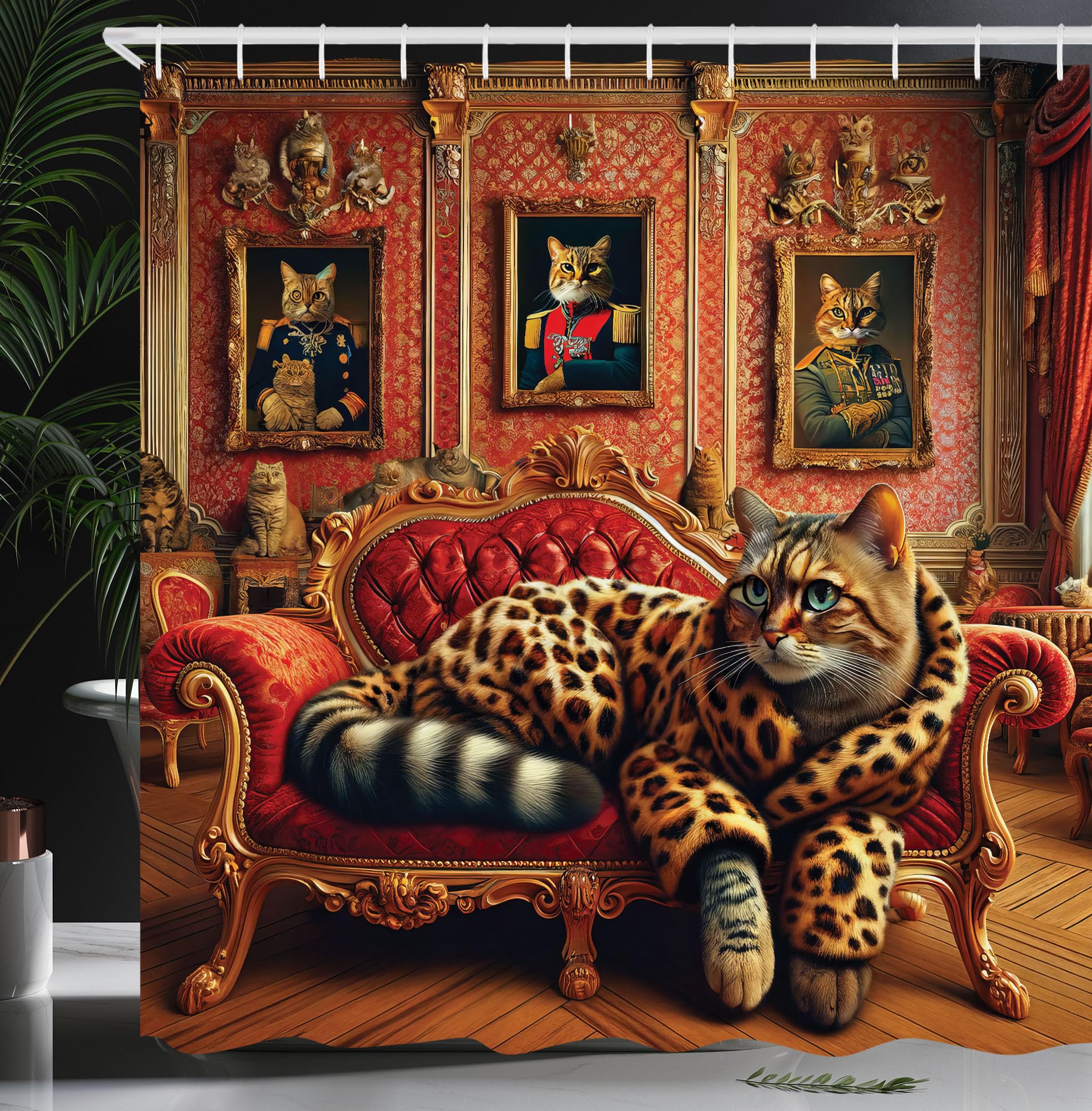 Abakuhaus Cat Shower Curtain | Royal Kitty Leopard Print Fabric, 175x200cm