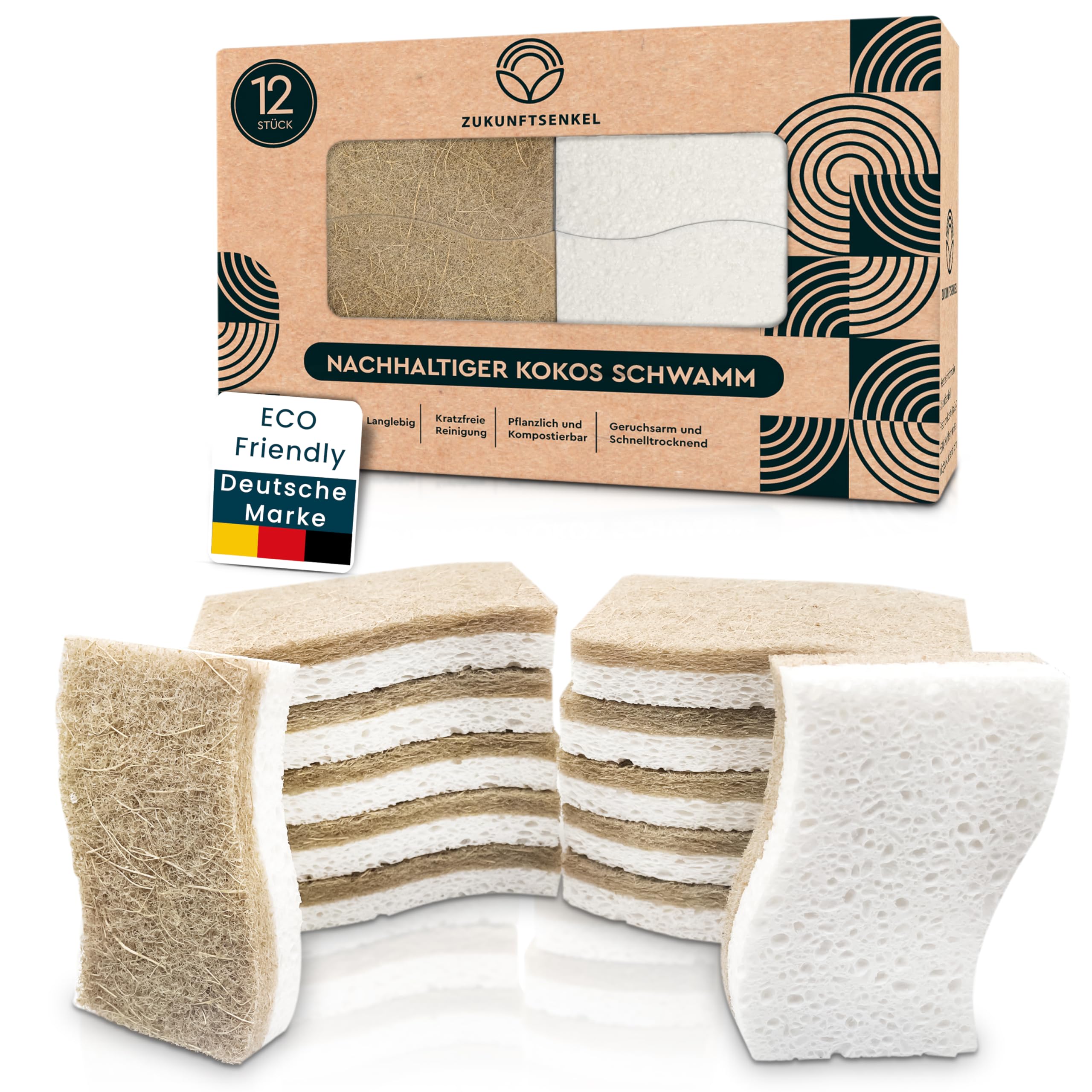 Zukunftsenkel Coconut Dishwashing Sponges – Biodegradable (12 Pack)