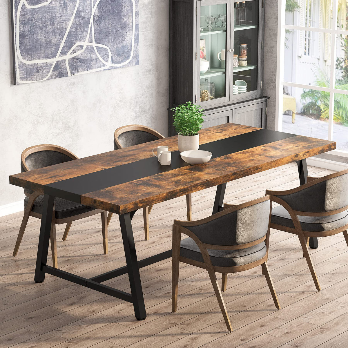 Tribesigns Dining Table for 8 People, 70.87-inch Rectangular Wood Kitchen Table with Strong Metal Frame - image 2