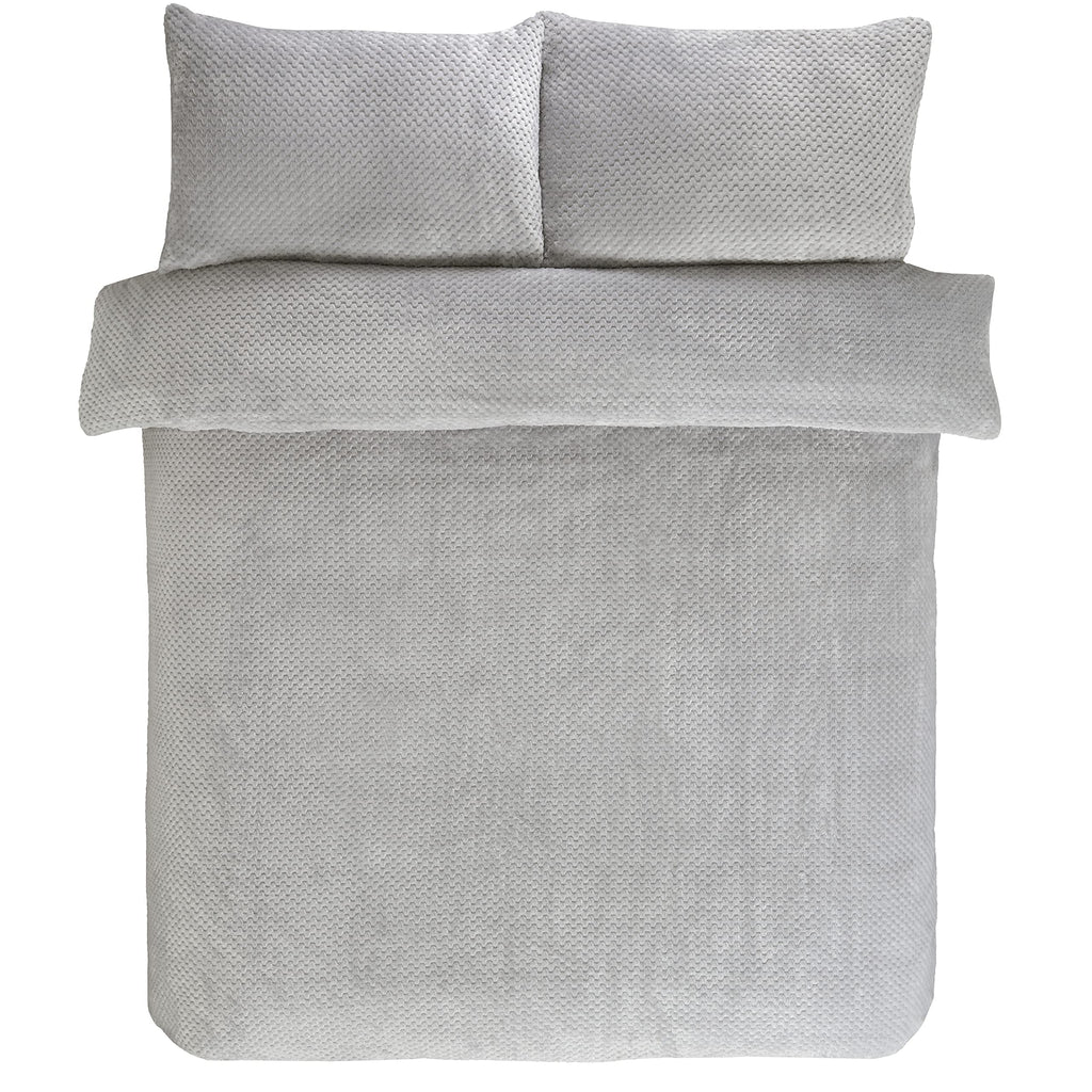 Sleepdown Waffle Teddy Fleece Duvet Cover Set - Silver Reversible King