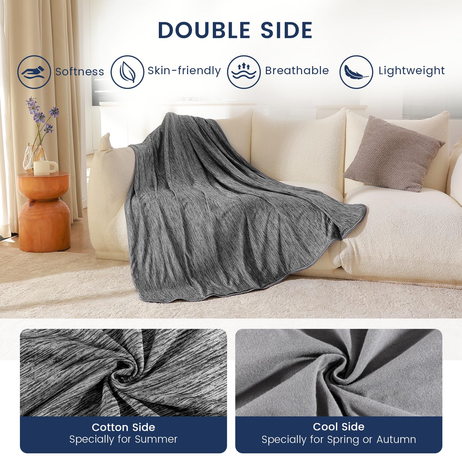 Danctec Cooling Blanket for Night Sweats | Lightweight Summer Throw, Grey