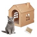 Relaxdays Cardboard Cat House with Scratching Board and Catnip – Brown