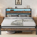 IRONCK King Size Metal Bed Frame with Storage Headboard and LED Lights