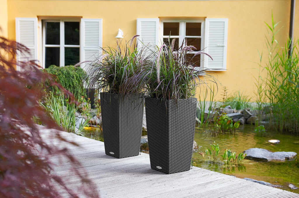 Lechuza Cubico Cottage 30 Self-Watering Rattan Planter - Granite
