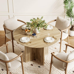 Tribesigns 100cm Round Dining Table for 4, Farmhouse Retro Kitchen Table with Fluted Pedestal Base, Small Dinner Table for Dining Room, Kitchen - image 1