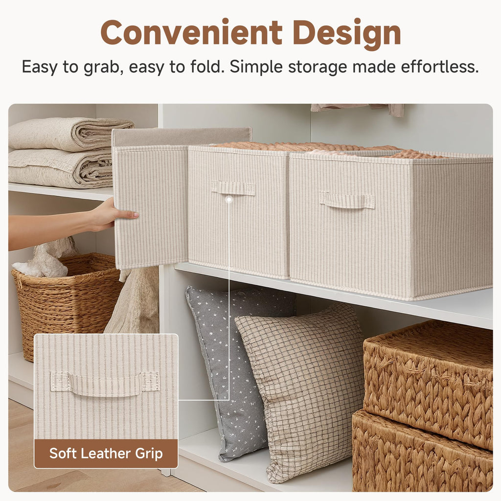 StorageWorks Large Storage Boxes for Wardrobe, Rectangular Storage Baskets for Shelves, Closet Organizers with Handles