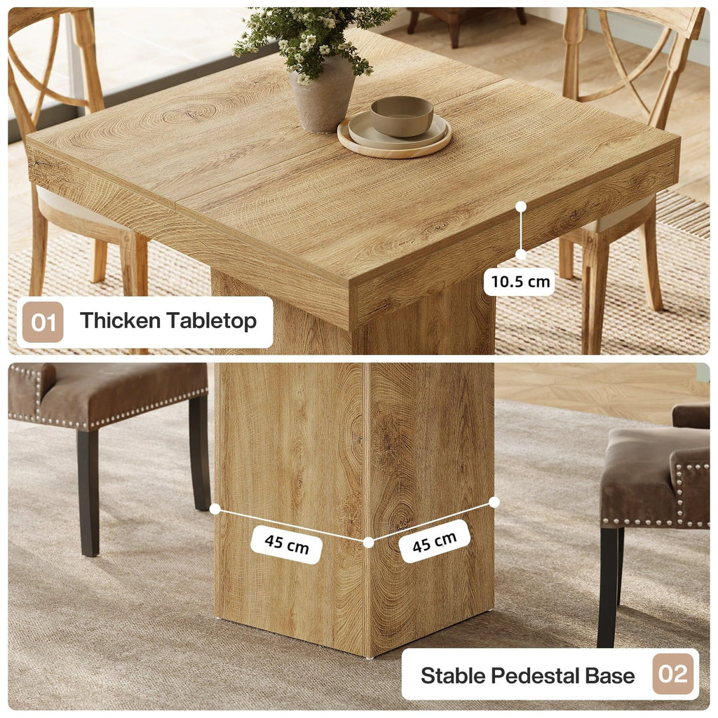 Tribesigns Square Dining Table for 4, 100 cm Farmhouse Small Kitchen Dinner Table with Sturdy Pedestal Base - image 4