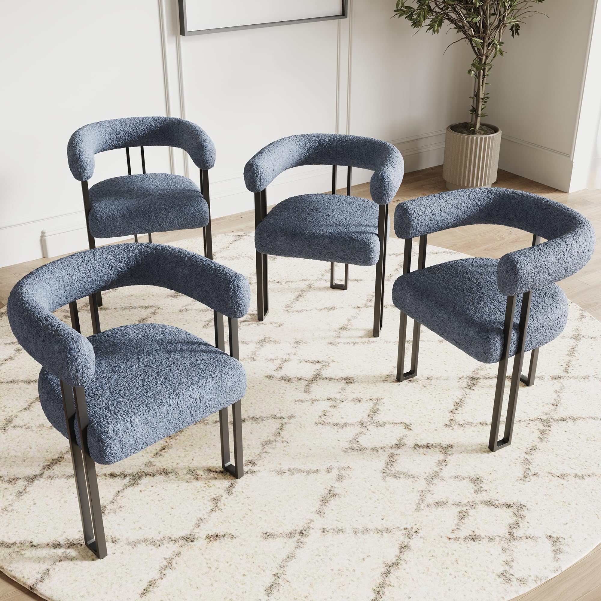 Farini Velvet Dining Chairs Set of 4 – Modern Upholstered Accent Chairs, Blue