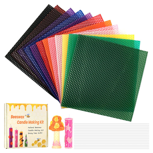 100% Natural Beeswax Candle Making Kit – 12 Colors with Wicks