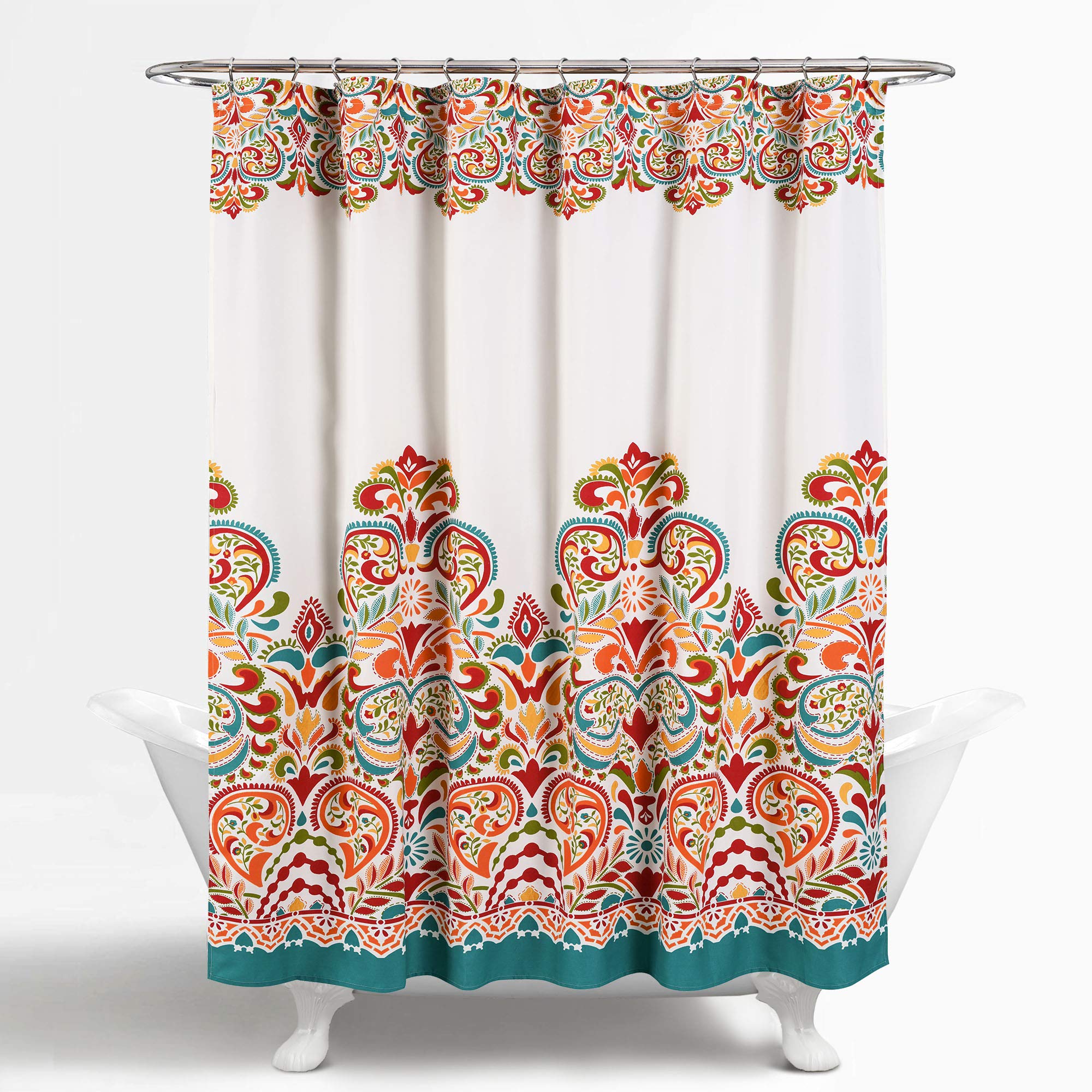 Lush Decor Clara Boho Paisley Damask Fabric Shower Curtain, 72 x 72