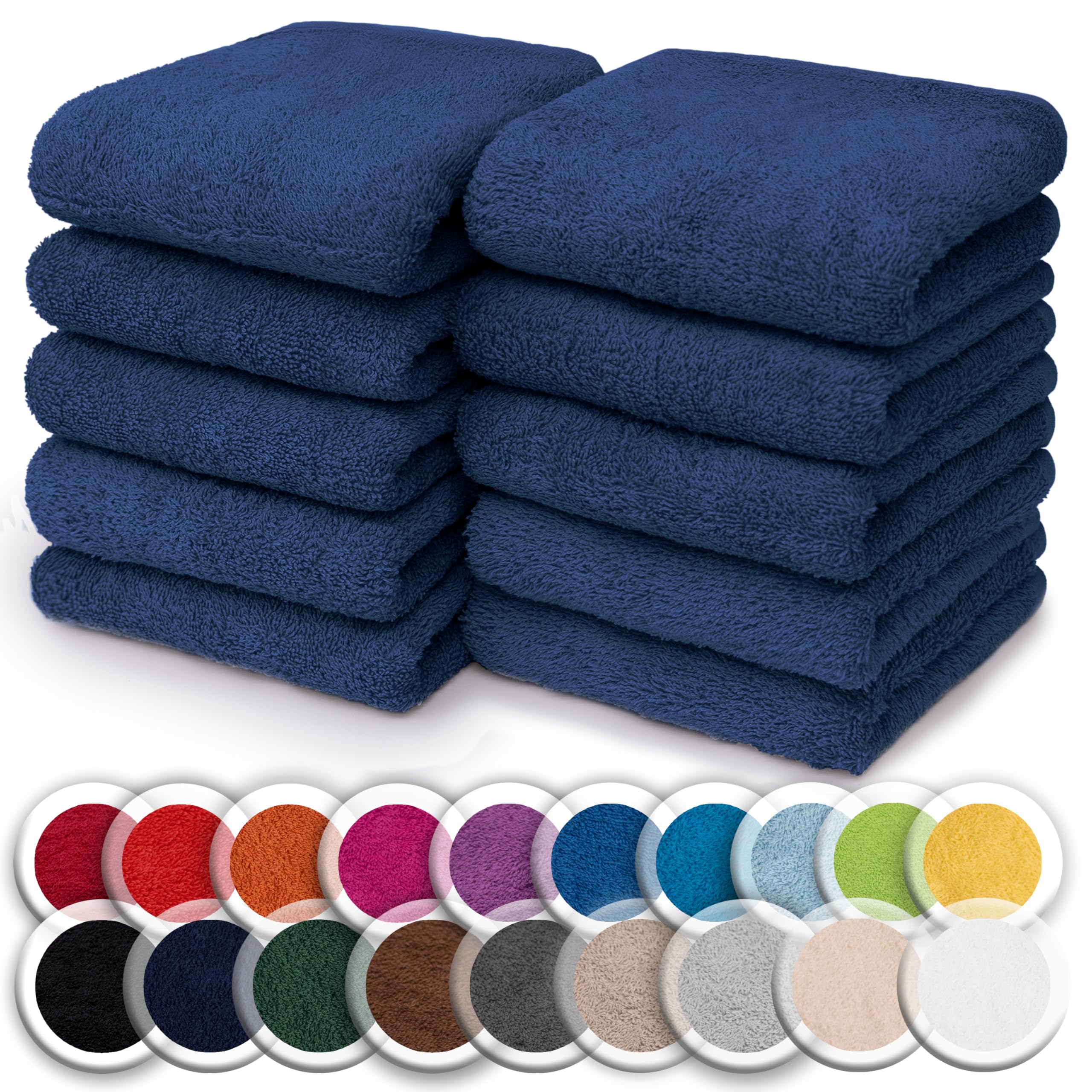 NatureMark 10-Piece Cotton Washcloth Set | Soft Terry Face Towels, Navy