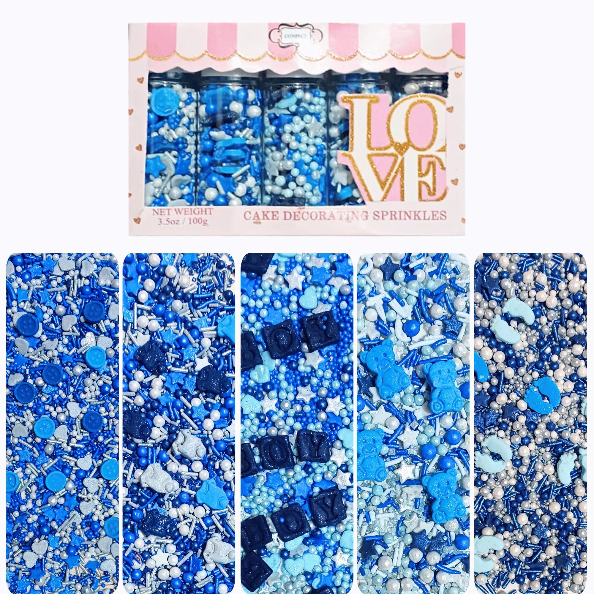 Confect Baby Shower Boys Edible Sprinkles - 3.5 Oz Handcrafted Mix