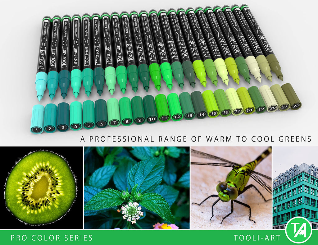 Acrylic Paint Pens | 22 Green Tones | 0.7mm Extra Fine Tip