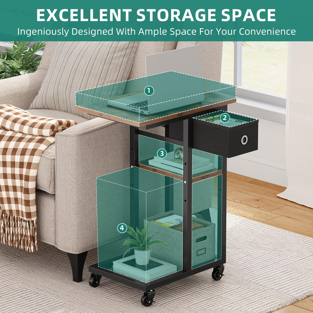 YITAHOME 2PCS Bedside Table, C-Shaped Side Table with Drawer and Wheels - image 4