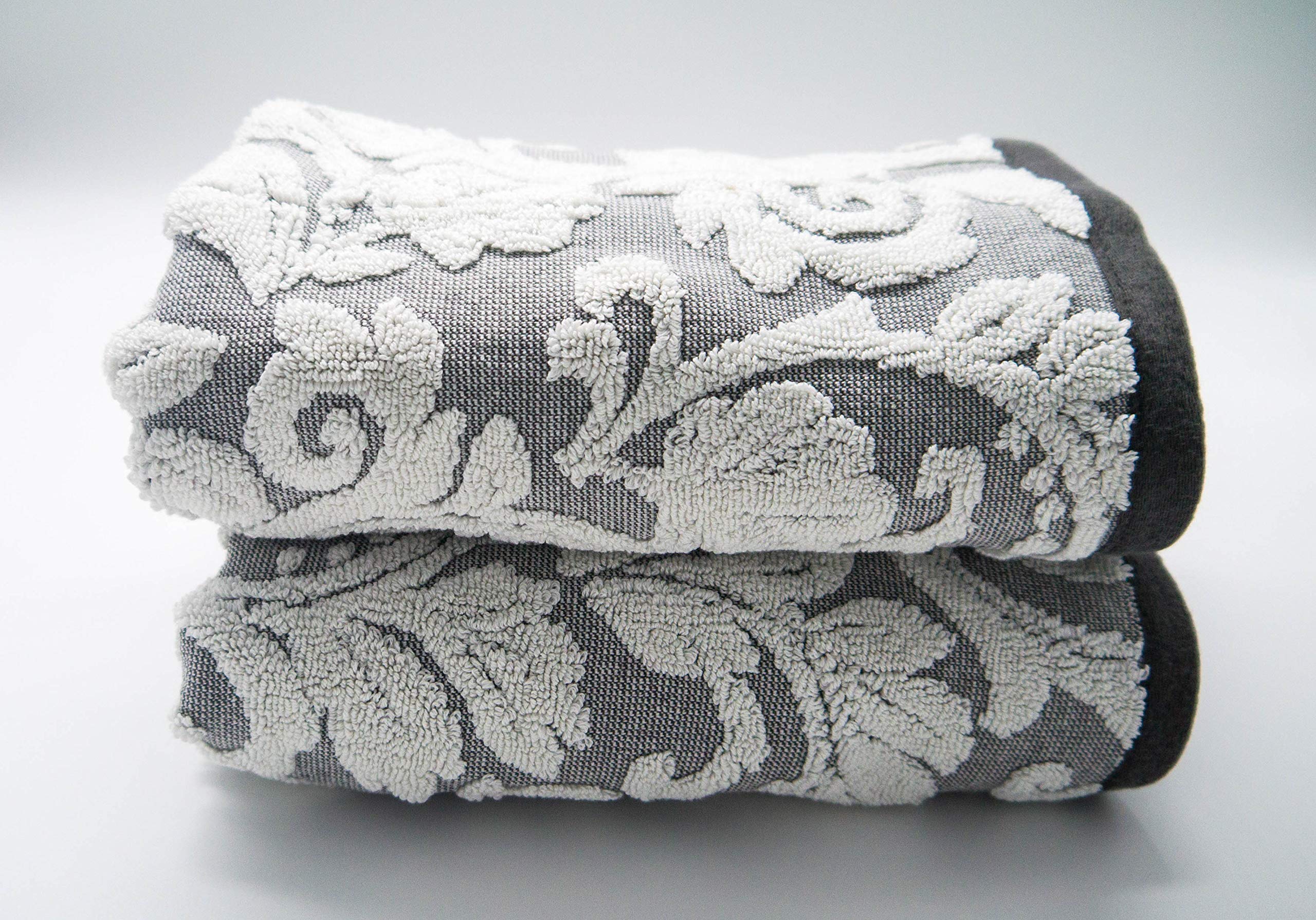 Lex's Linens Floral Jacquard Hand Towels – 600 GSM Turkish Cotton Grey