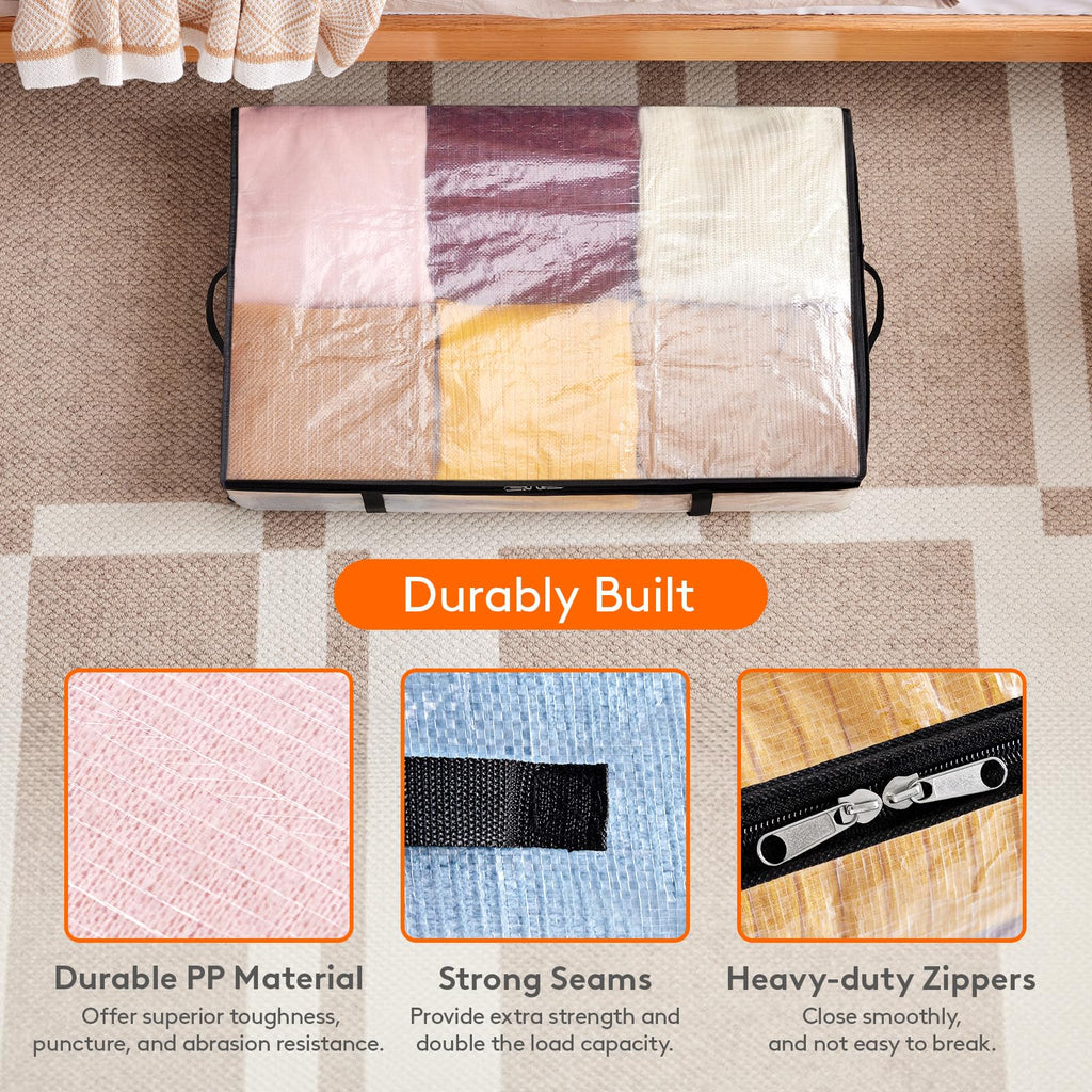 Lifewit 6-Pack Under Bed Storage Bags – 60L Clear Plastic Clothes Organizer