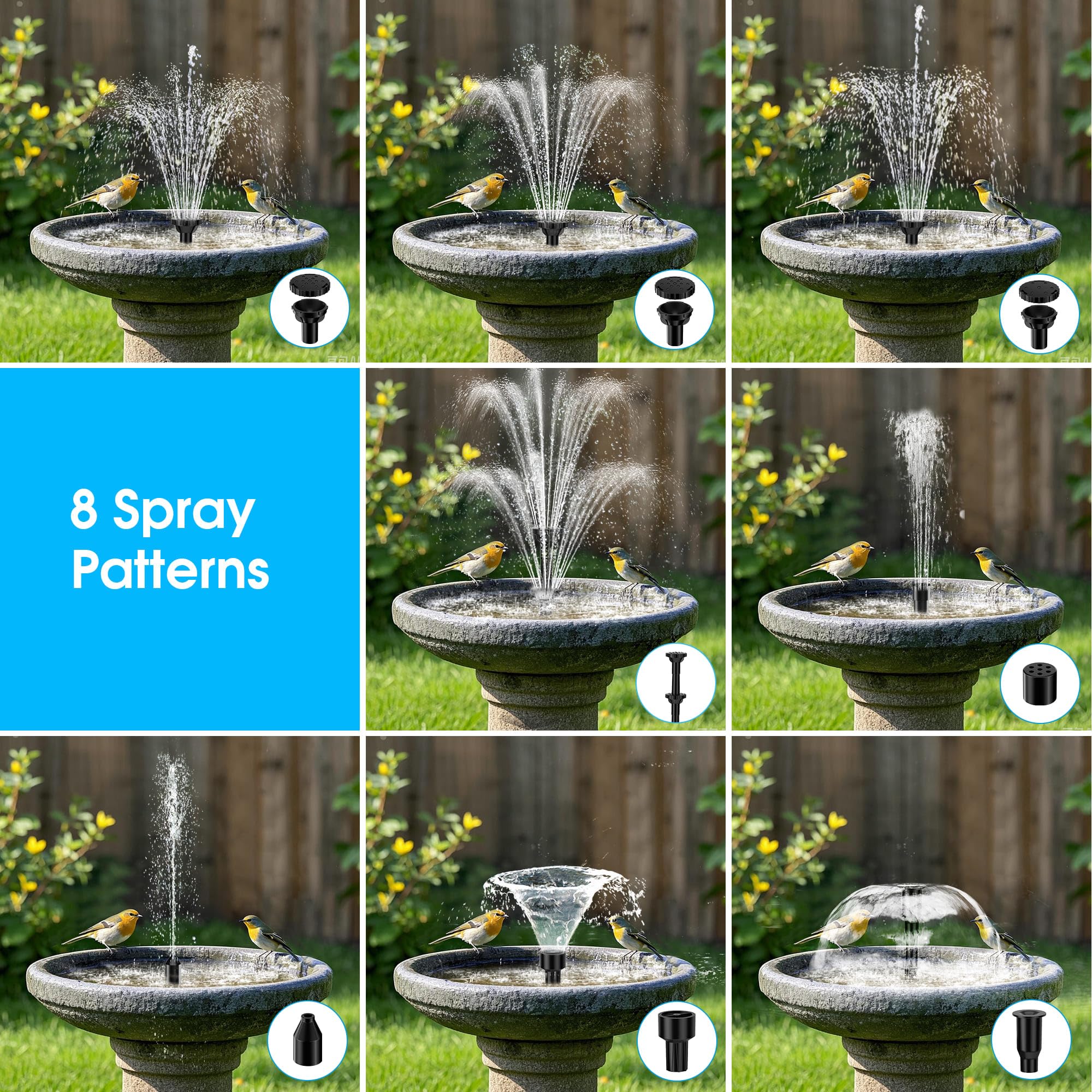 Biling Solar Pond Fountain - 8W Water Pump with 3600mAh Battery Backup