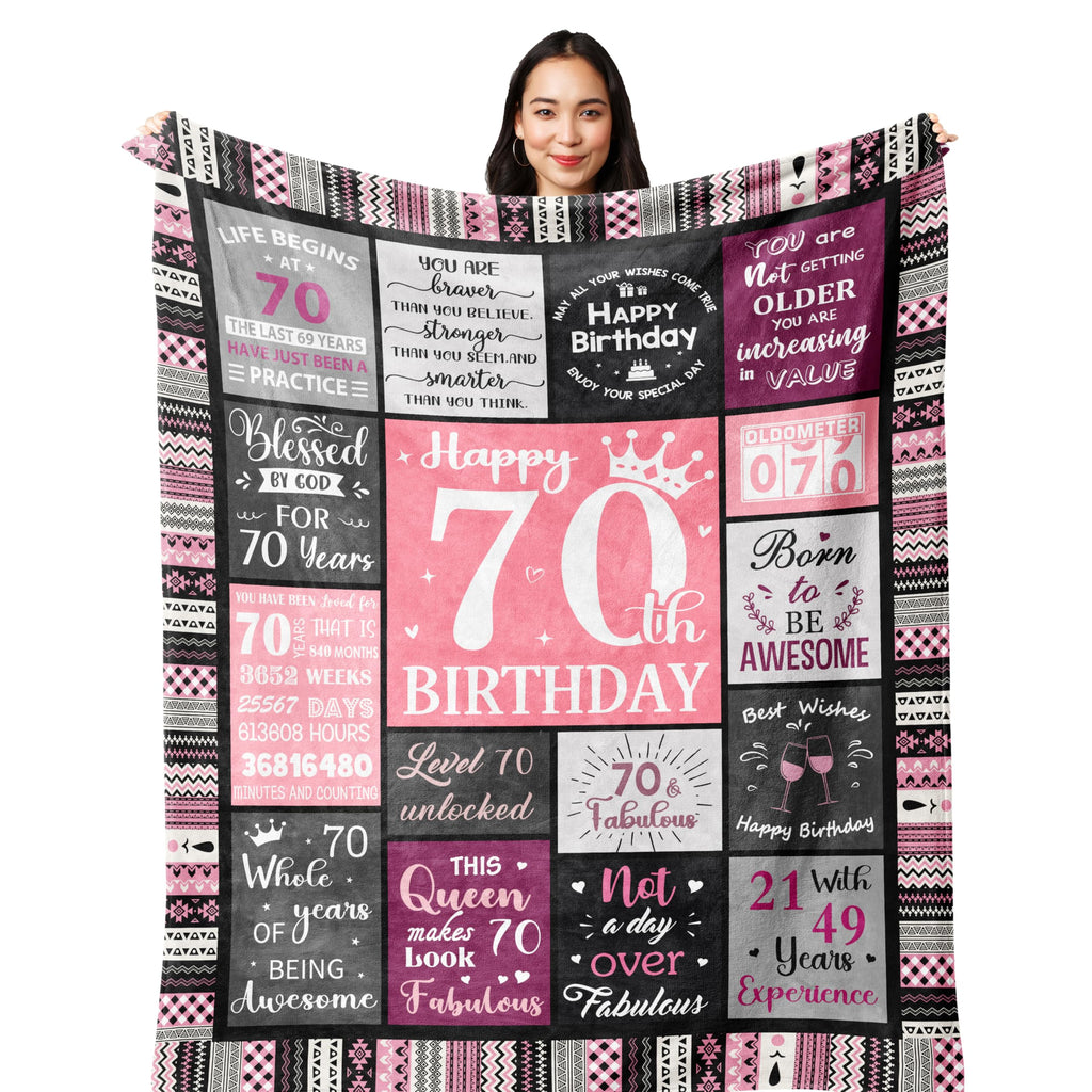 70th Birthday Gifts for Women – Plush Flannel Throw Blanket
