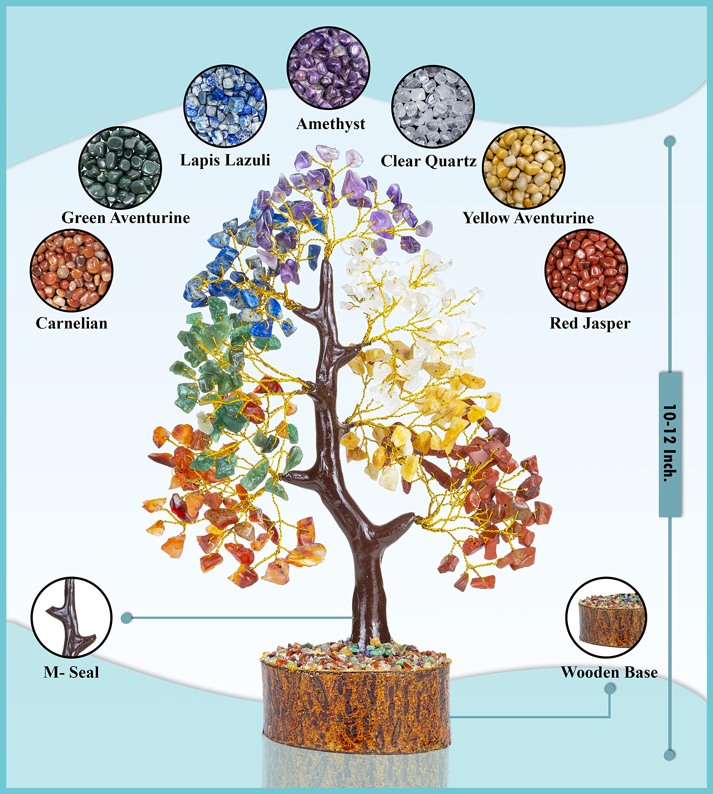 Seven Chakra Tree of Life - 12" Gemstone Money Tree Decor