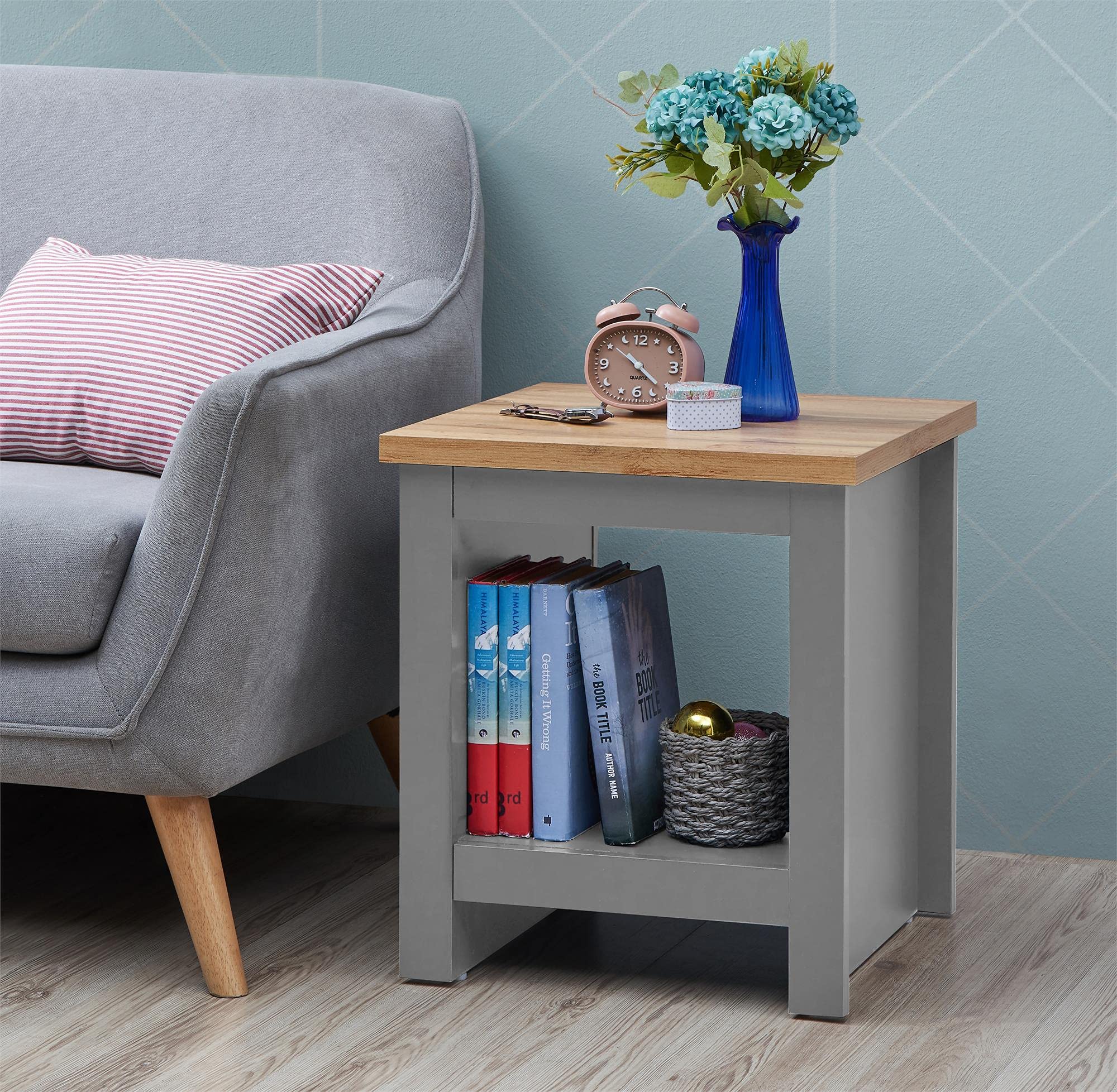Timber Art Design Lisbon Bedside Lamp Table – Modern Grey Storage Unit