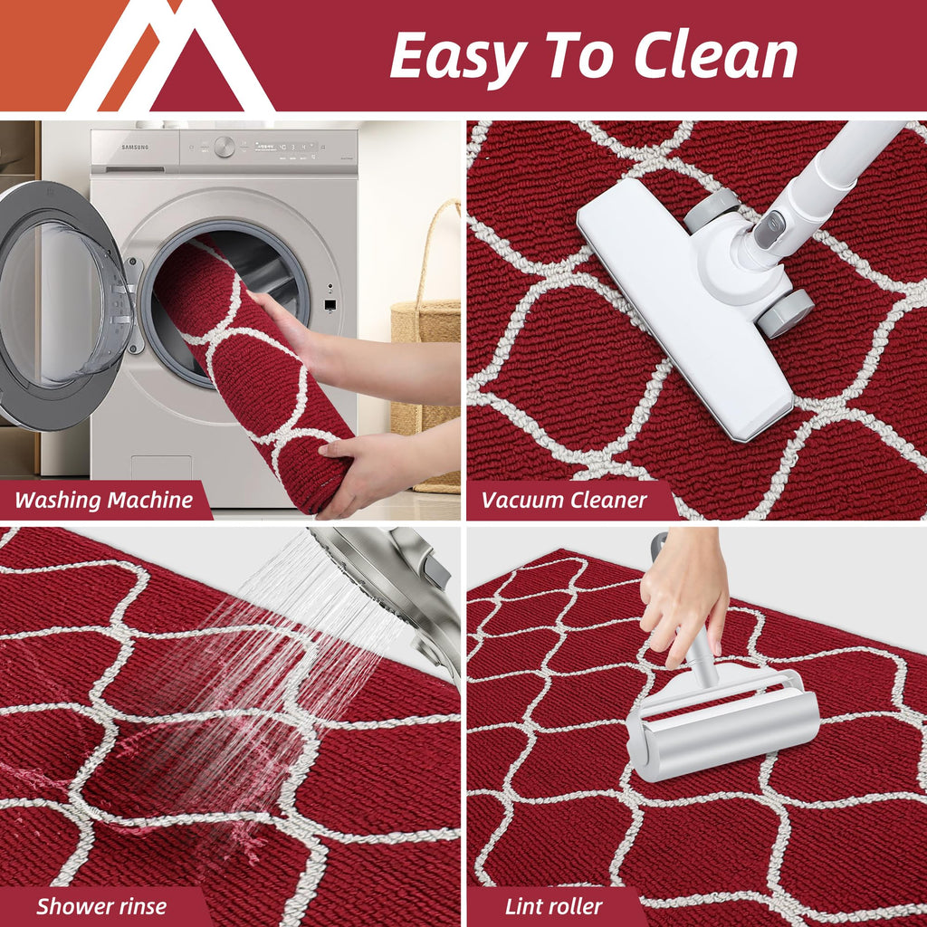 COSY HOMEER Kitchen Mat Runner – 60x180cm Non-Slip Washable Rug, Red