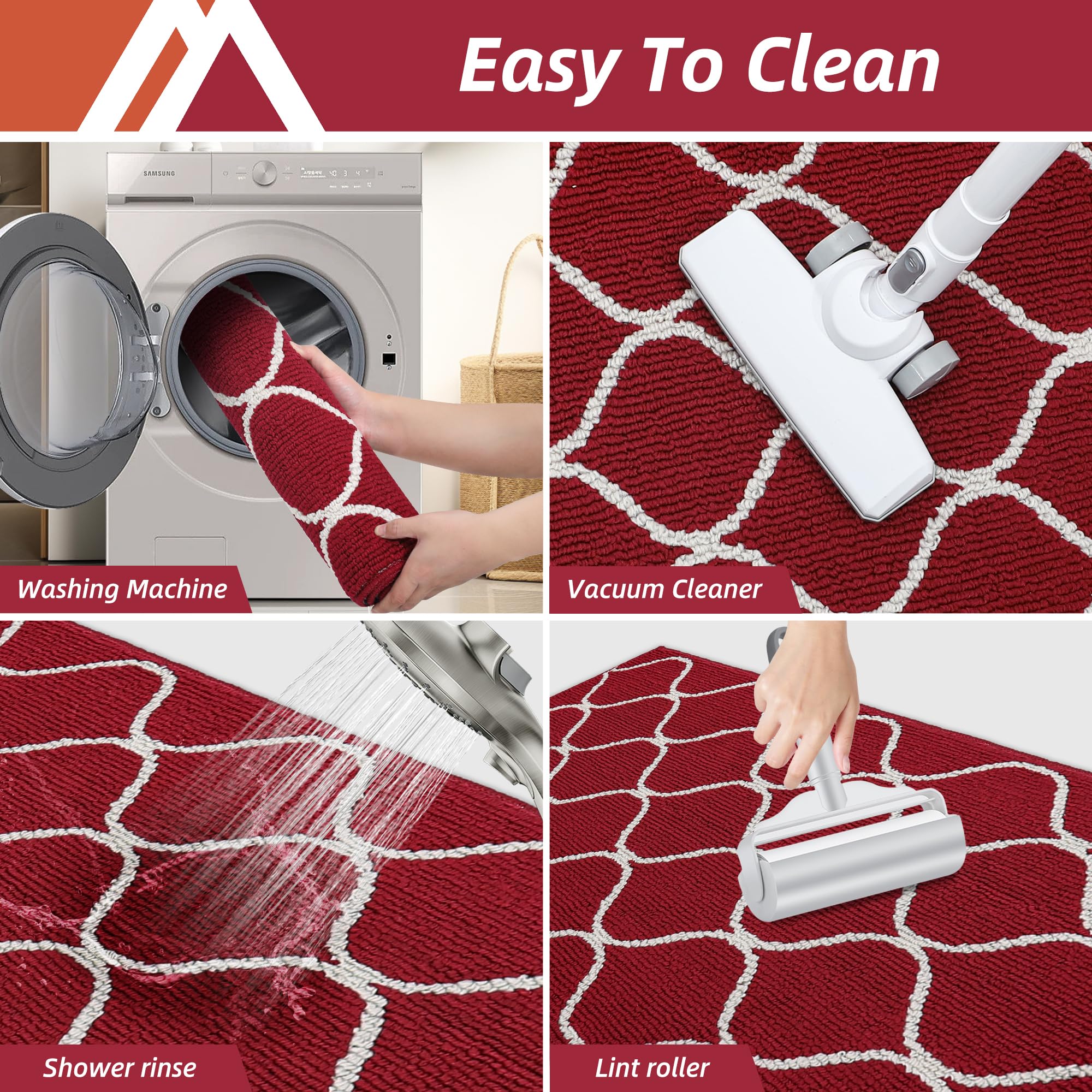 COSY HOMEER Kitchen Mat Runner – 60x180cm Non-Slip Washable Rug, Red