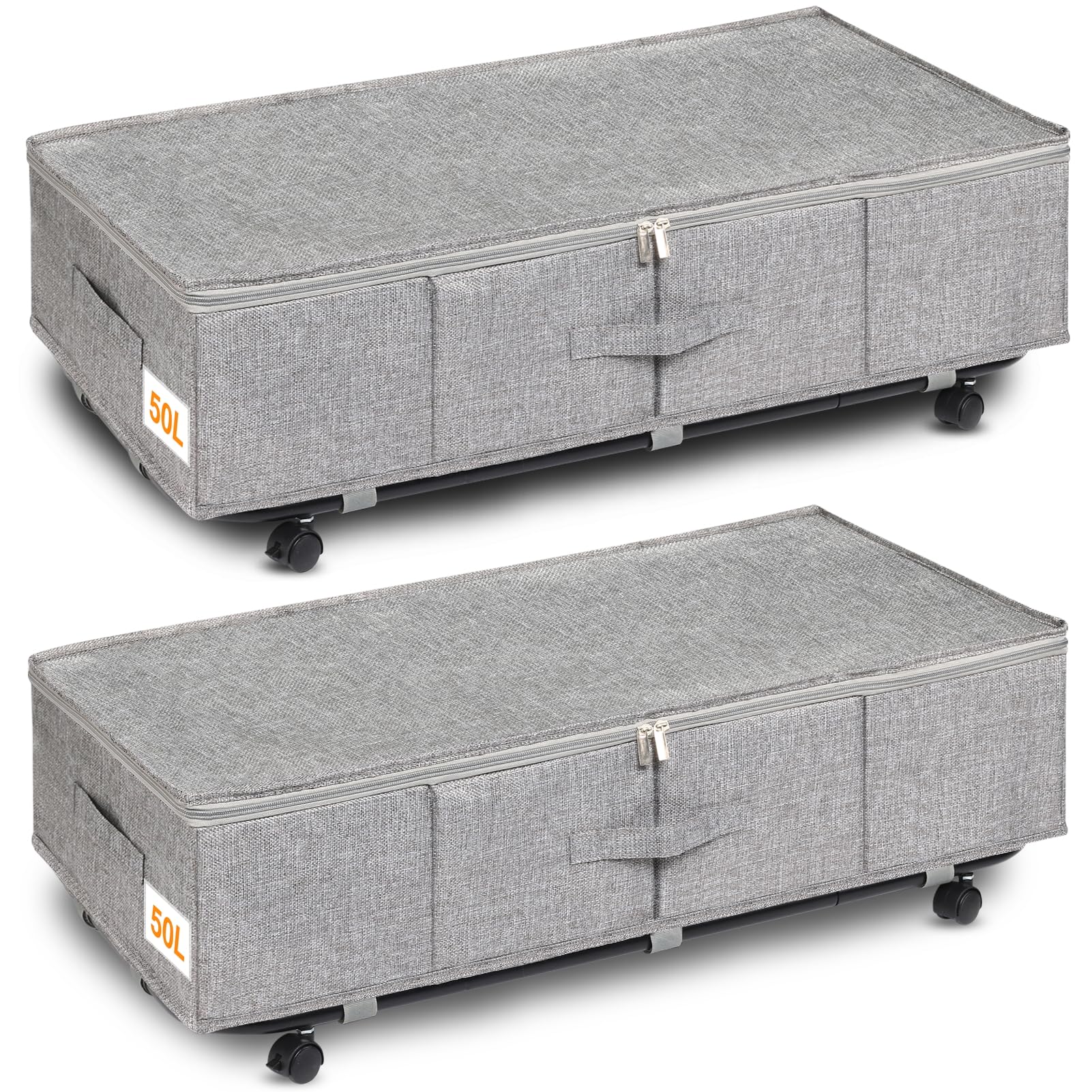 Huquter Under Bed Storage on Wheels | 50L Foldable Rolling Bin, 2 Pack