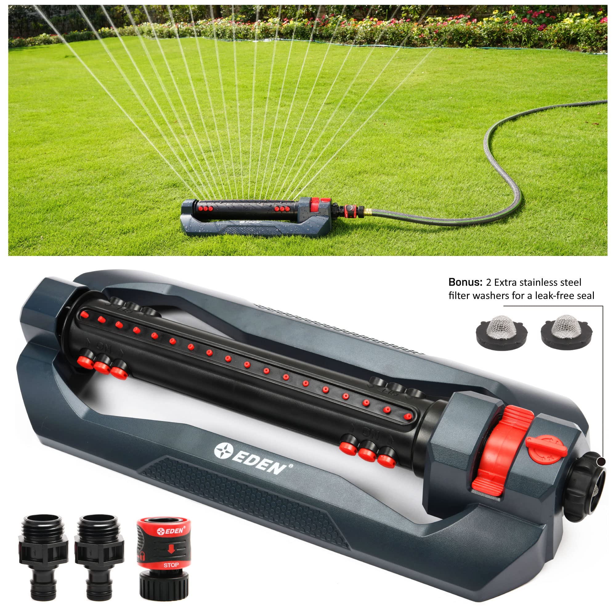 Eden Turbo Oscillating Sprinkler – 18 Nozzles for Large Yards 4,499 sq. ft.