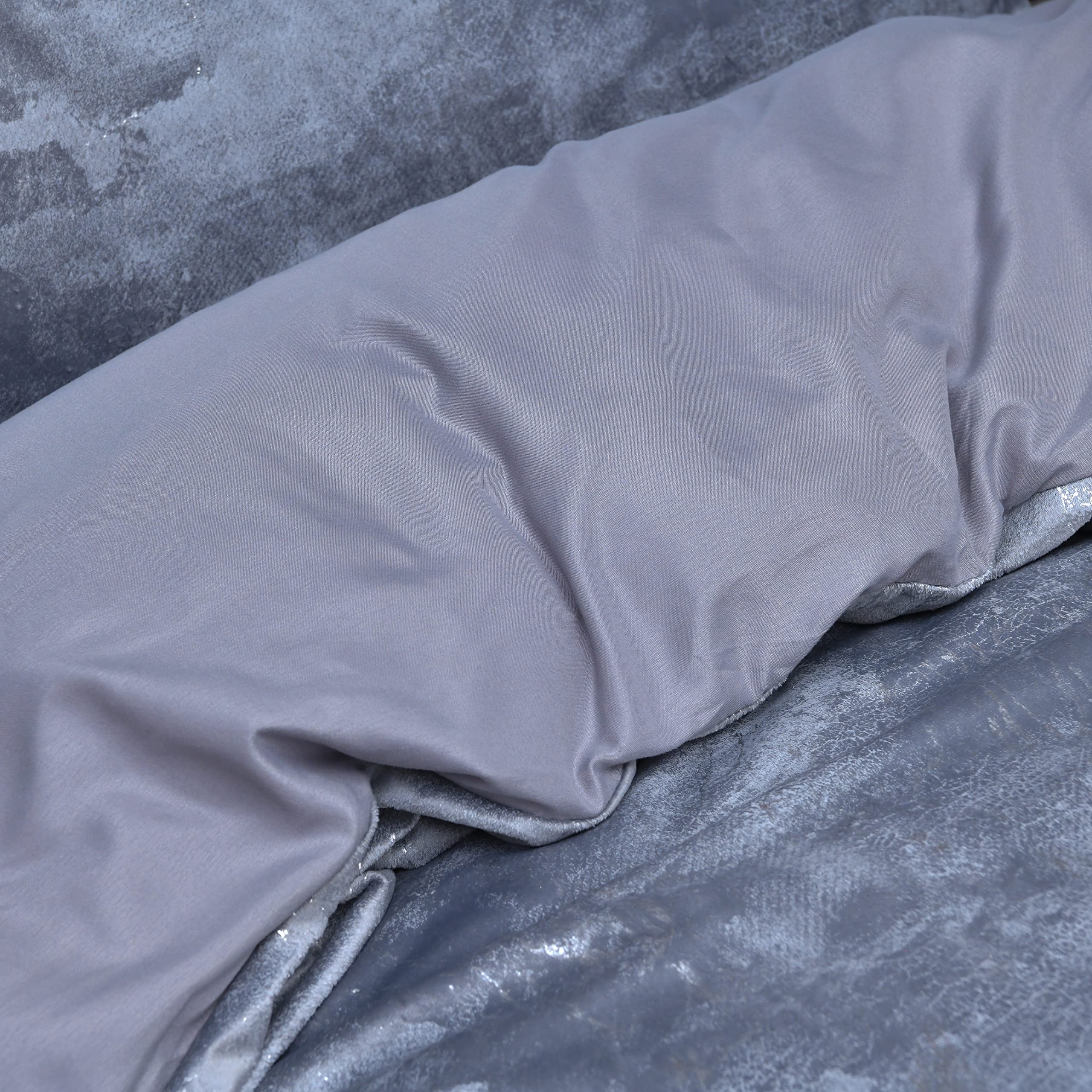 Sleepdown Marble Velvet Metallic Duvet Cover Set - Grey - Super King