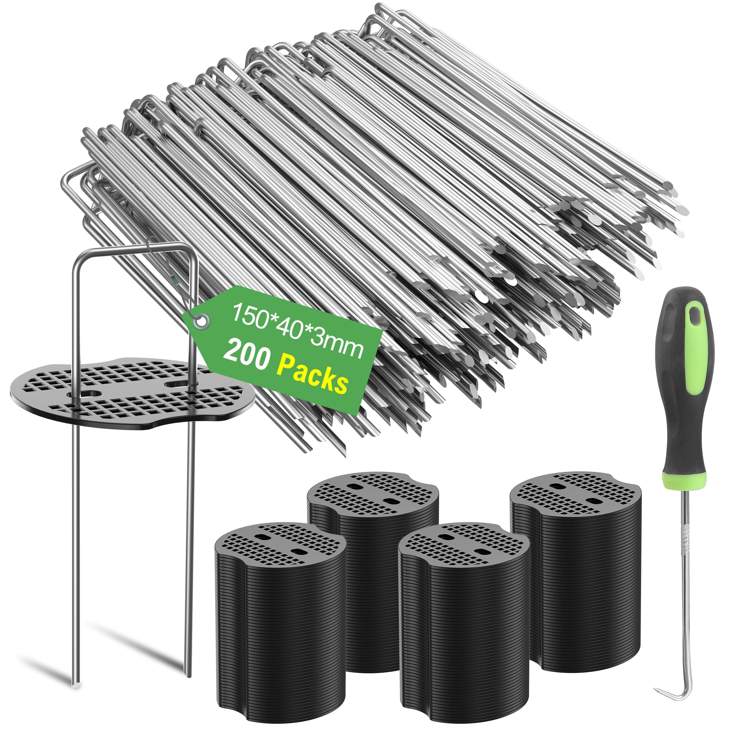 Graxury 11 Gauge Galvanized Garden Staples - 200 Pack Heavy Duty Stakes