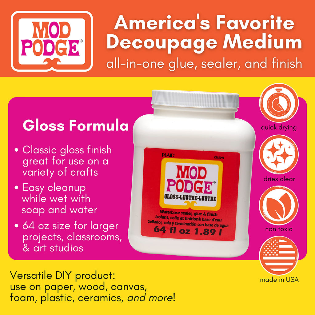 Mod Podge Gloss Waterbase Sealer, Glue and Finish – 64 oz Bulk Size
