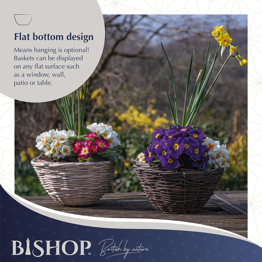 12 Inch Rattan Hanging Basket – Dark Wicker Outdoor Planter