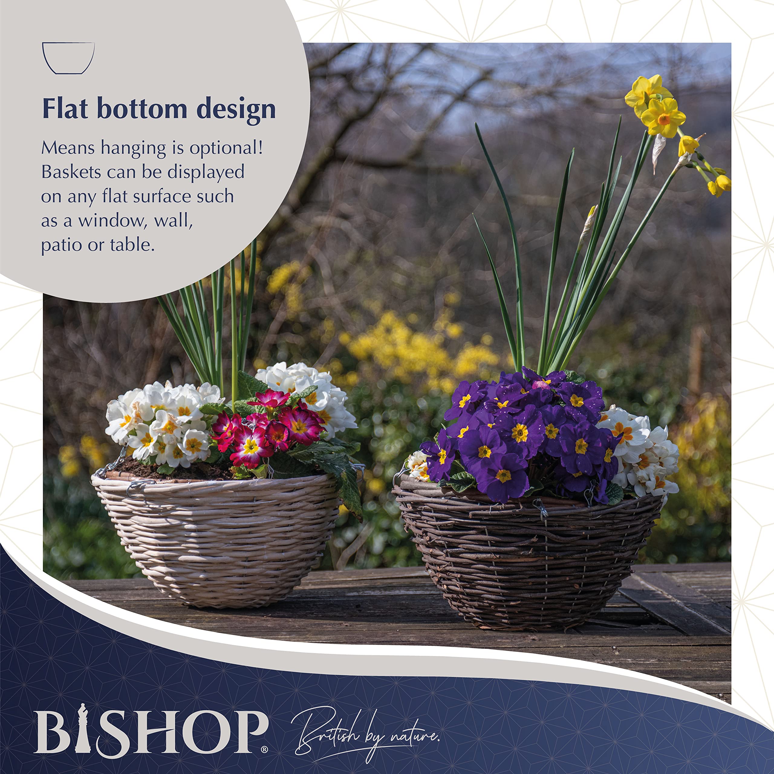 12 Inch Rattan Hanging Basket – Dark Wicker Outdoor Planter