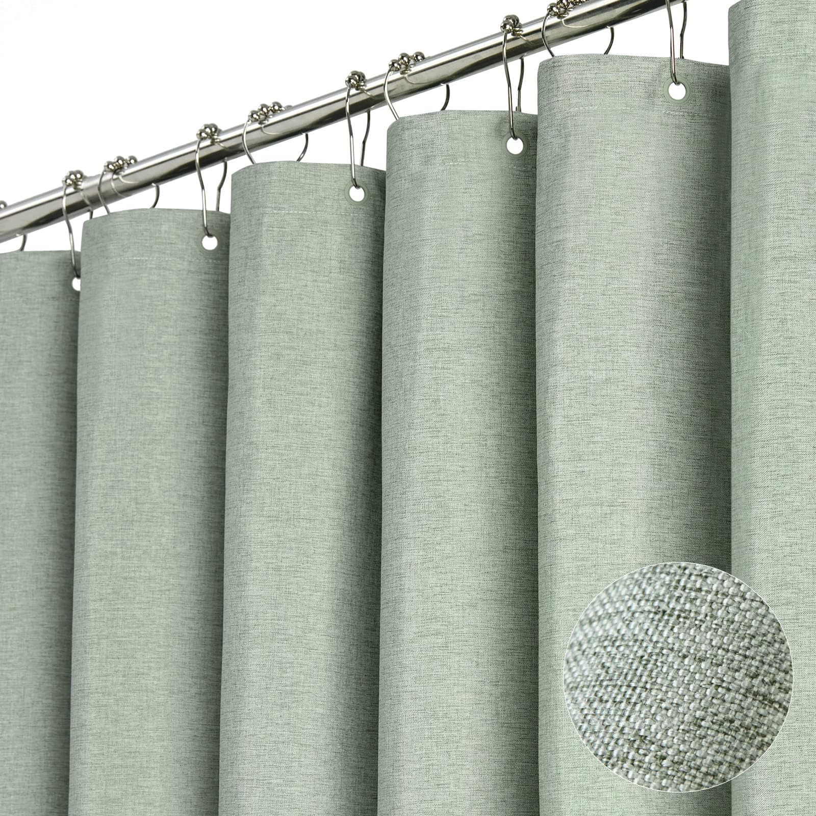 BTTN Long Shower Curtain | 182x200cm Heavy Duty Waterproof Fabric – Green