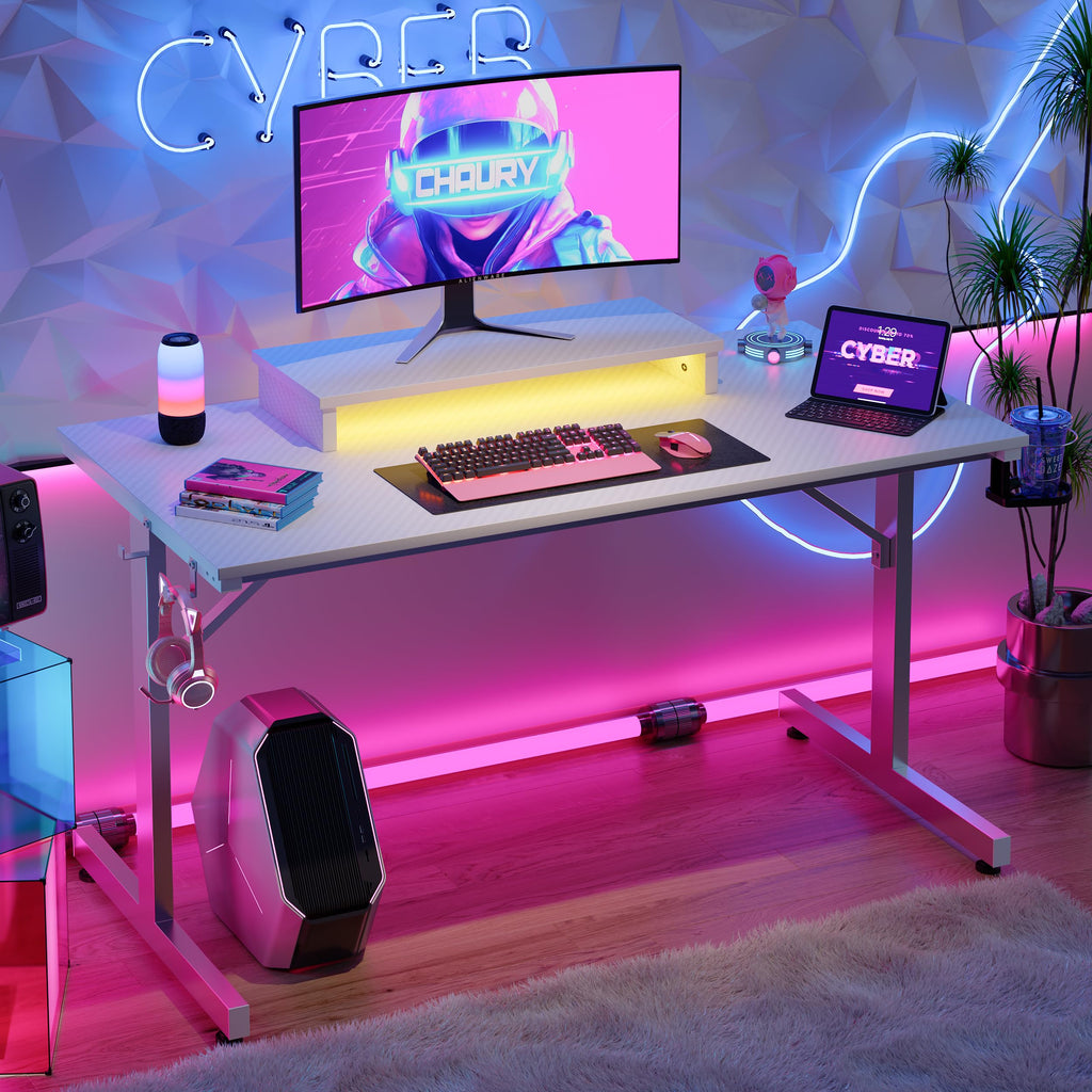 Jolof Store 106.6 CM RGB LED Gaming Desk with Monitor Stand & Cup Holder