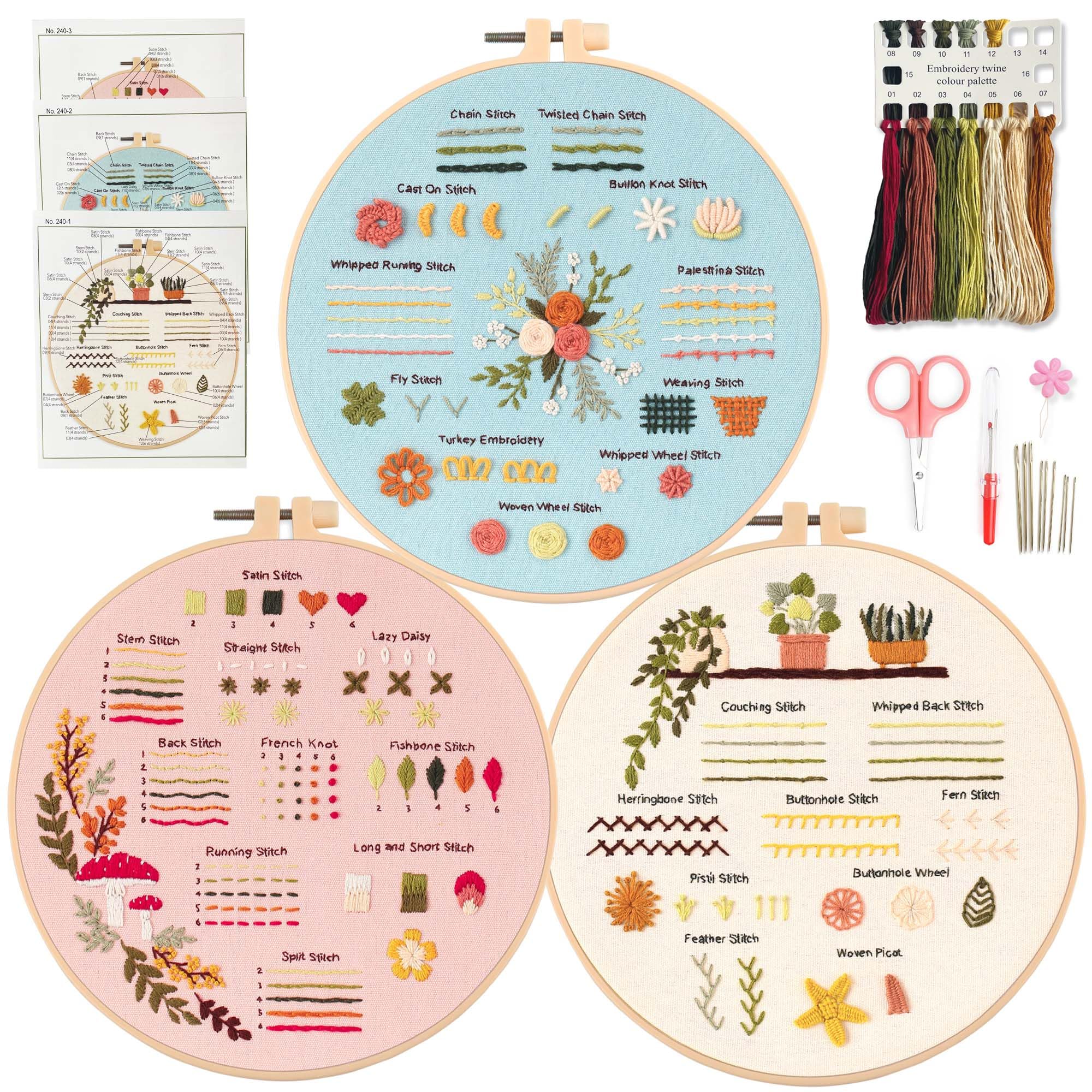 Myfelicity 3-Piece Embroidery Kit for Beginners | 30 Stitches & Video