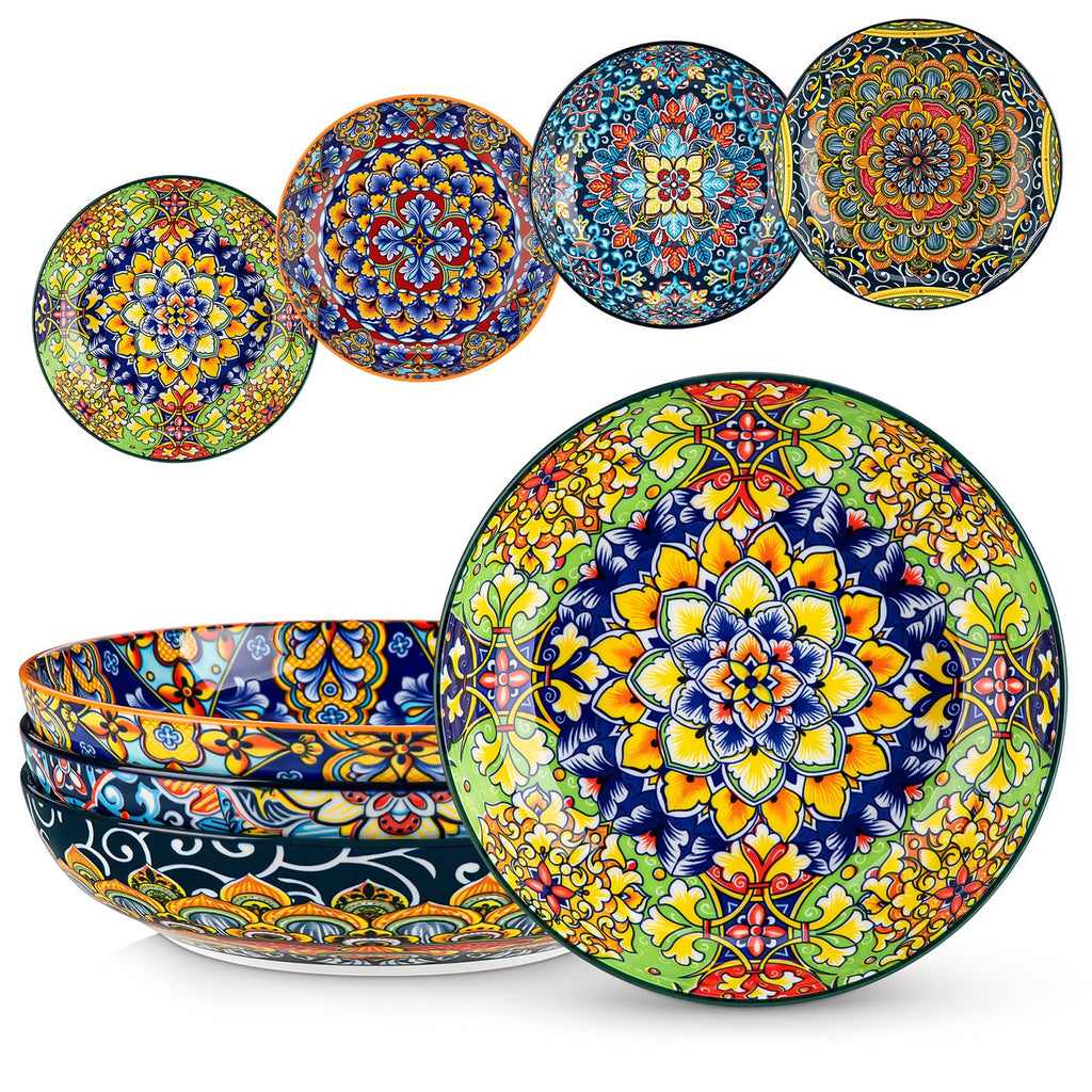 vancasso SIMI 42oz Porcelain Pasta Bowls – Set of 4 Bohemian Salad Bowls