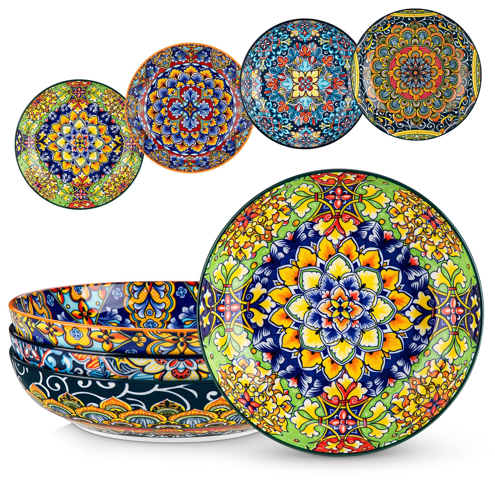 vancasso SIMI 42oz Porcelain Pasta Bowls – Set of 4 Bohemian Salad Bowls