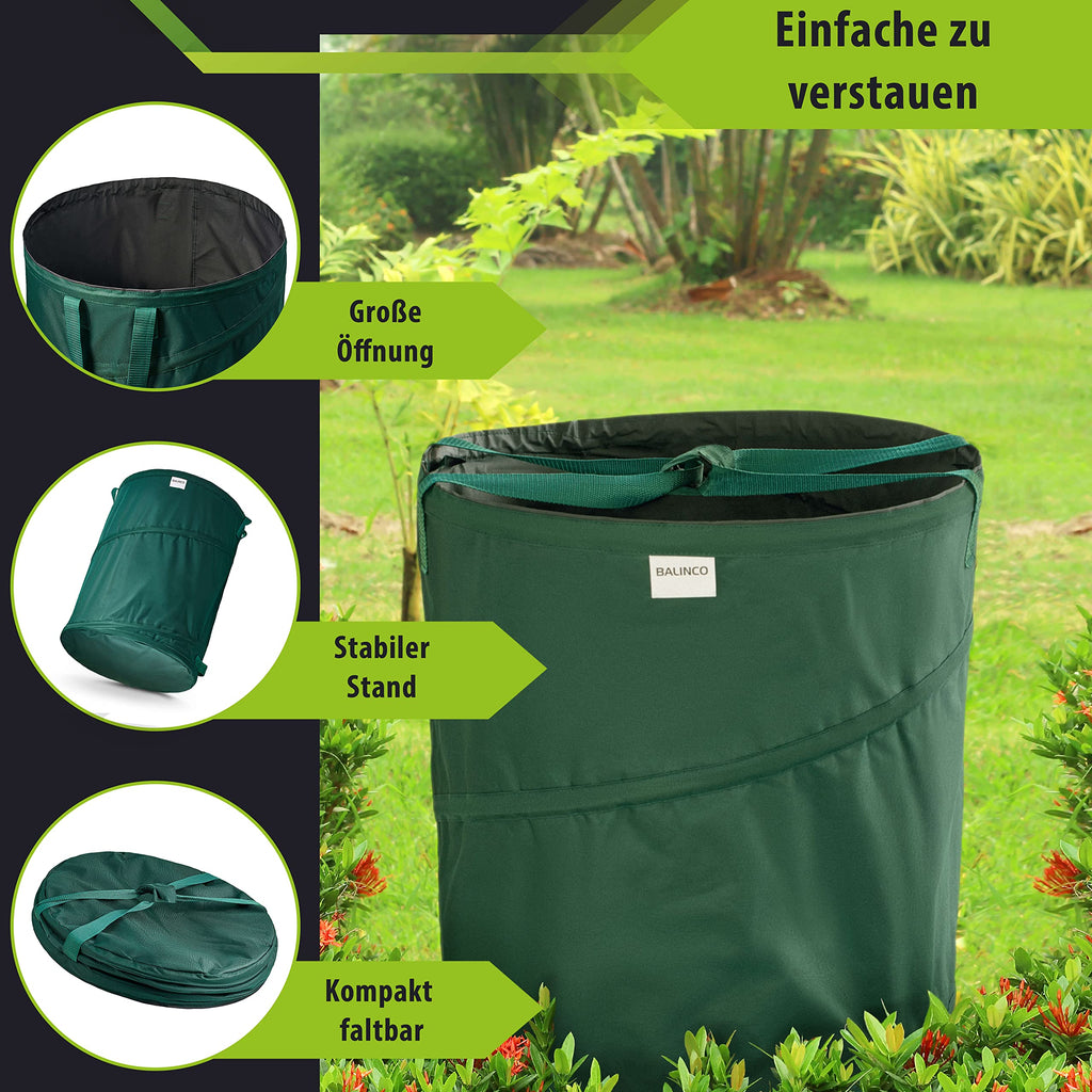 3x 170L Pop-Up Garden Waste Sacks - Robust Green Leaf Bags