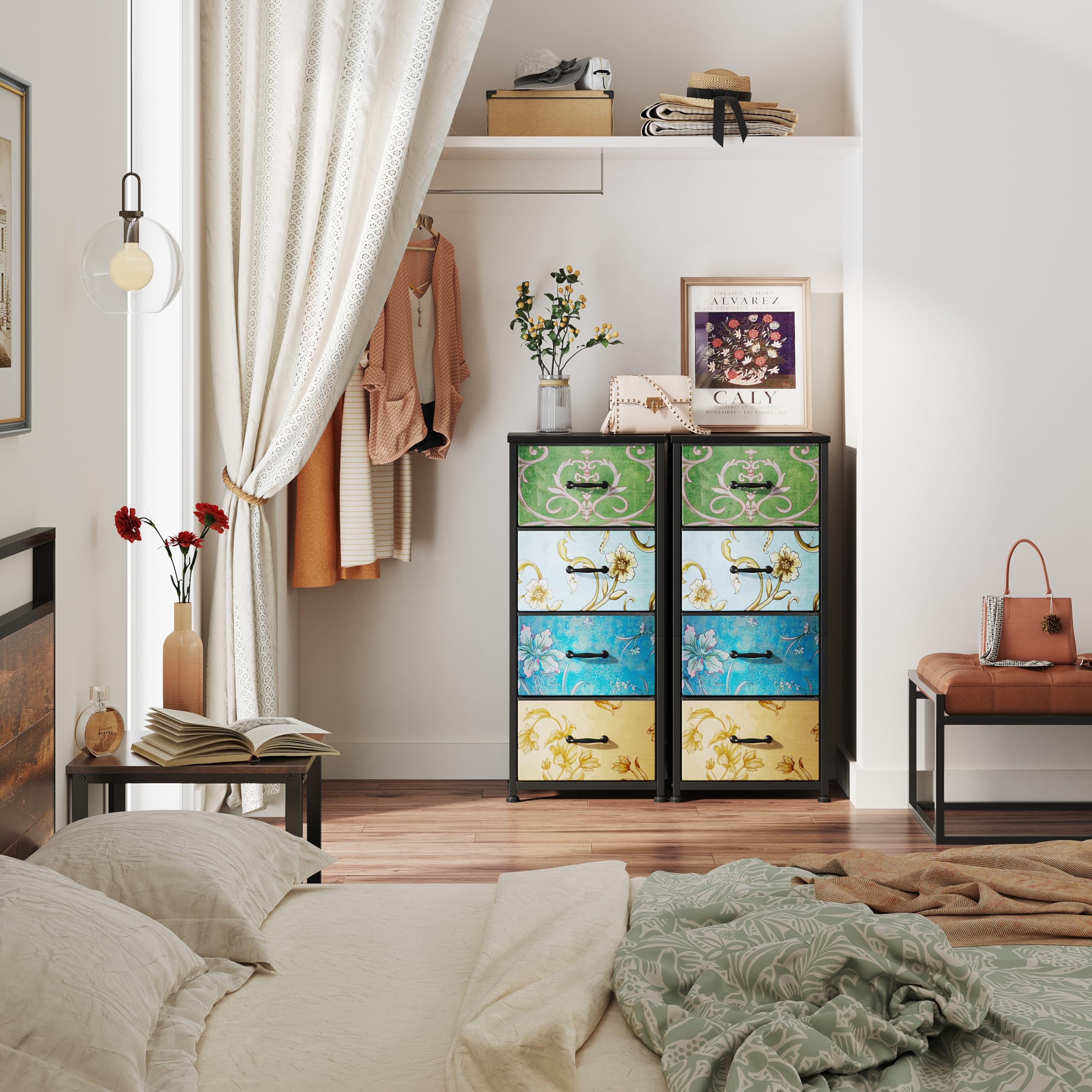 Jolof Store Floral 4-Drawer Fabric Dresser – Small Chest of Drawers