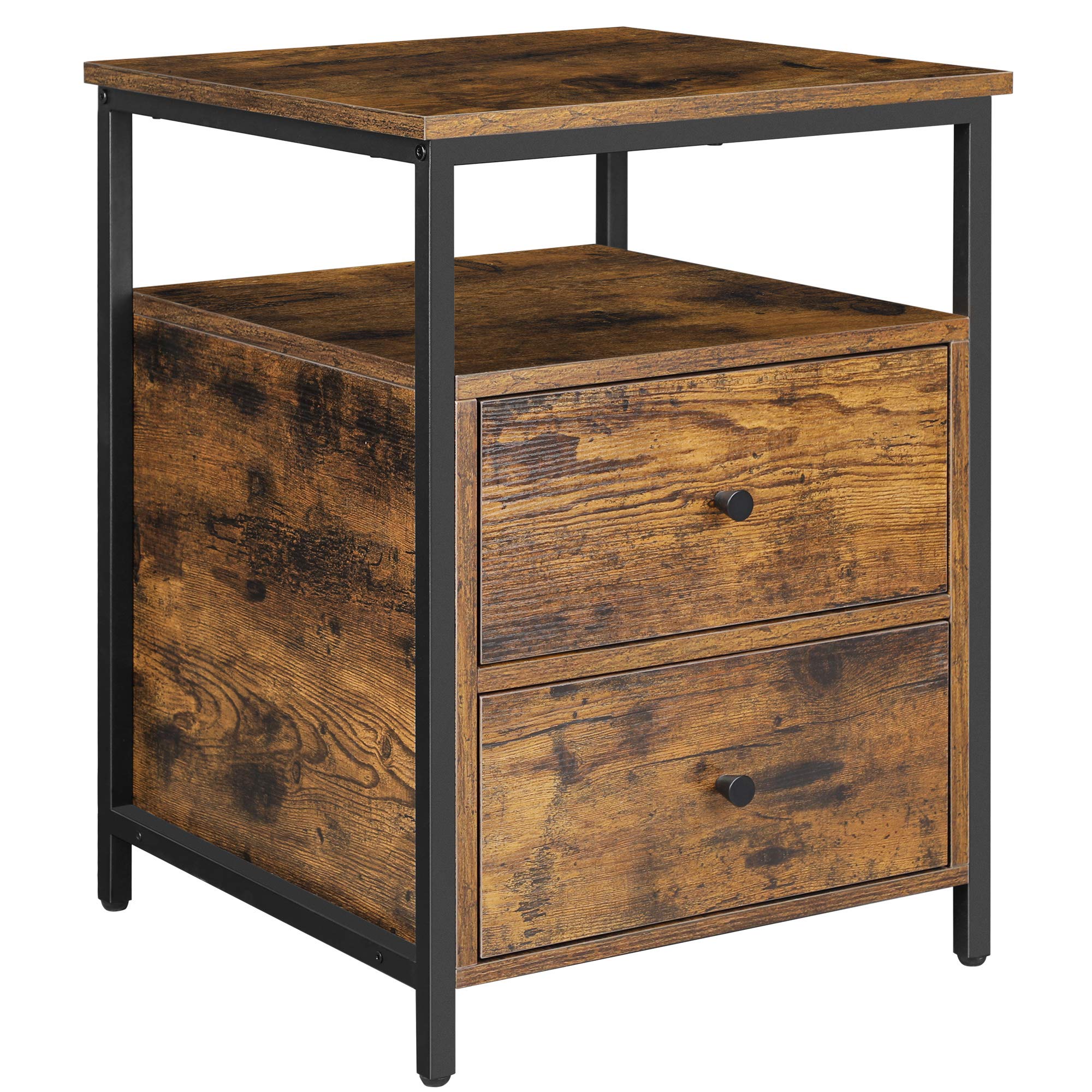 VASAGLE Industrial Bedside Table – 2-Drawer Side Table, Rustic Brown