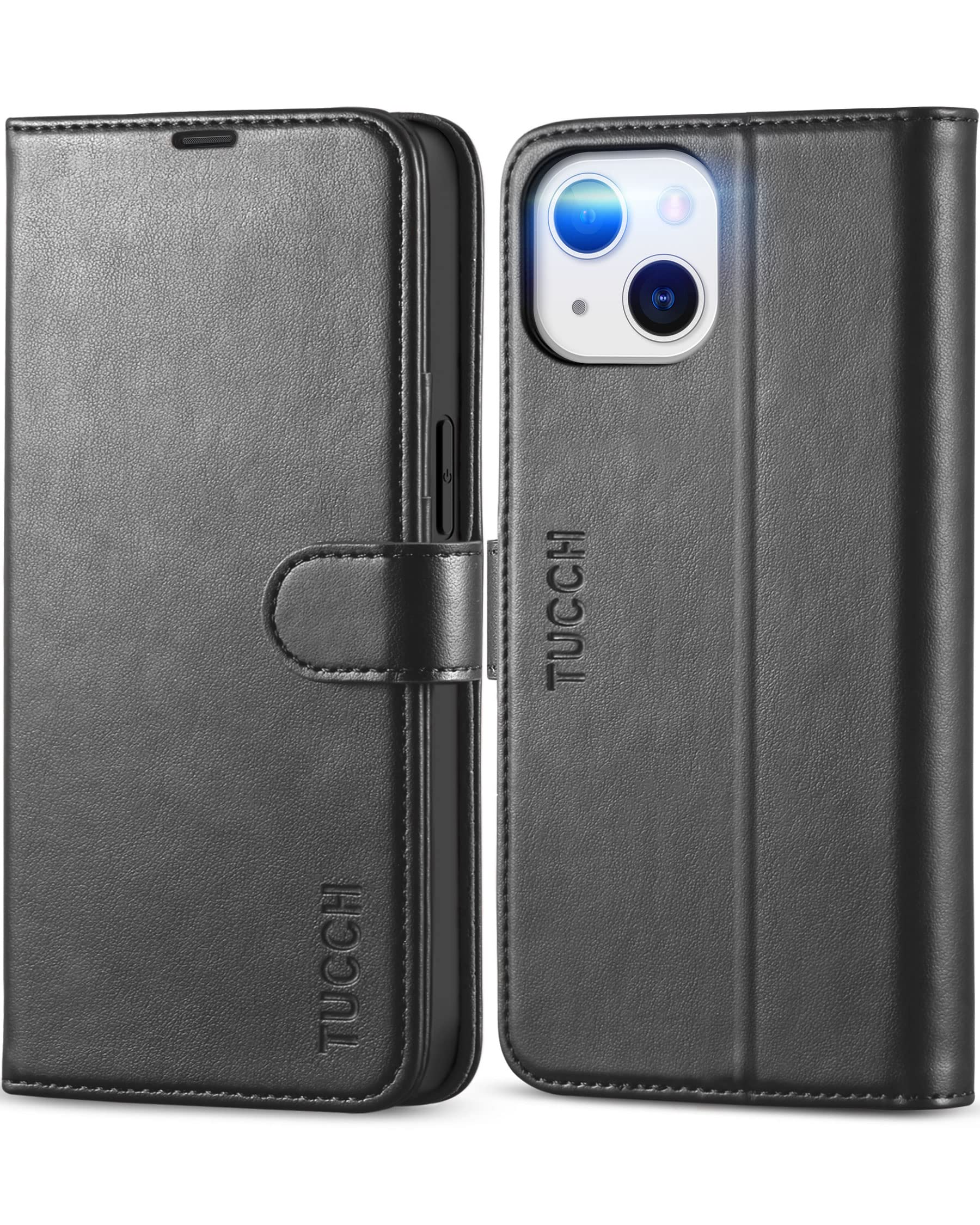 TUCCH iPhone 13 Wallet Case – RFID Blocking PU Leather Flip Cover, Black