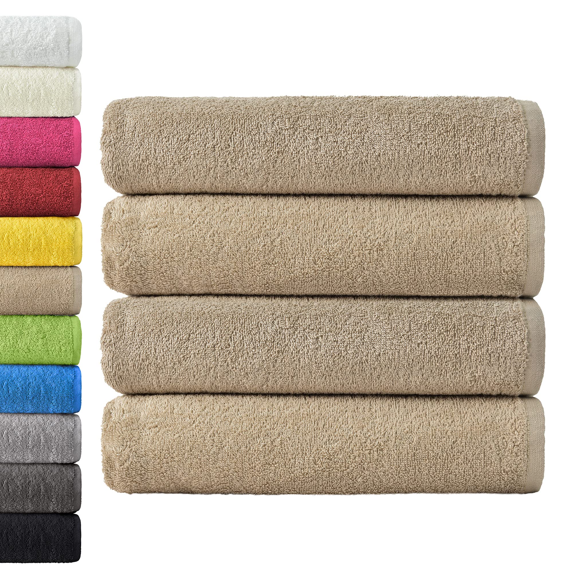 NatureMark 4-Piece Bath Towel Set | 100% Cotton Terry, 70x140cm - Sand