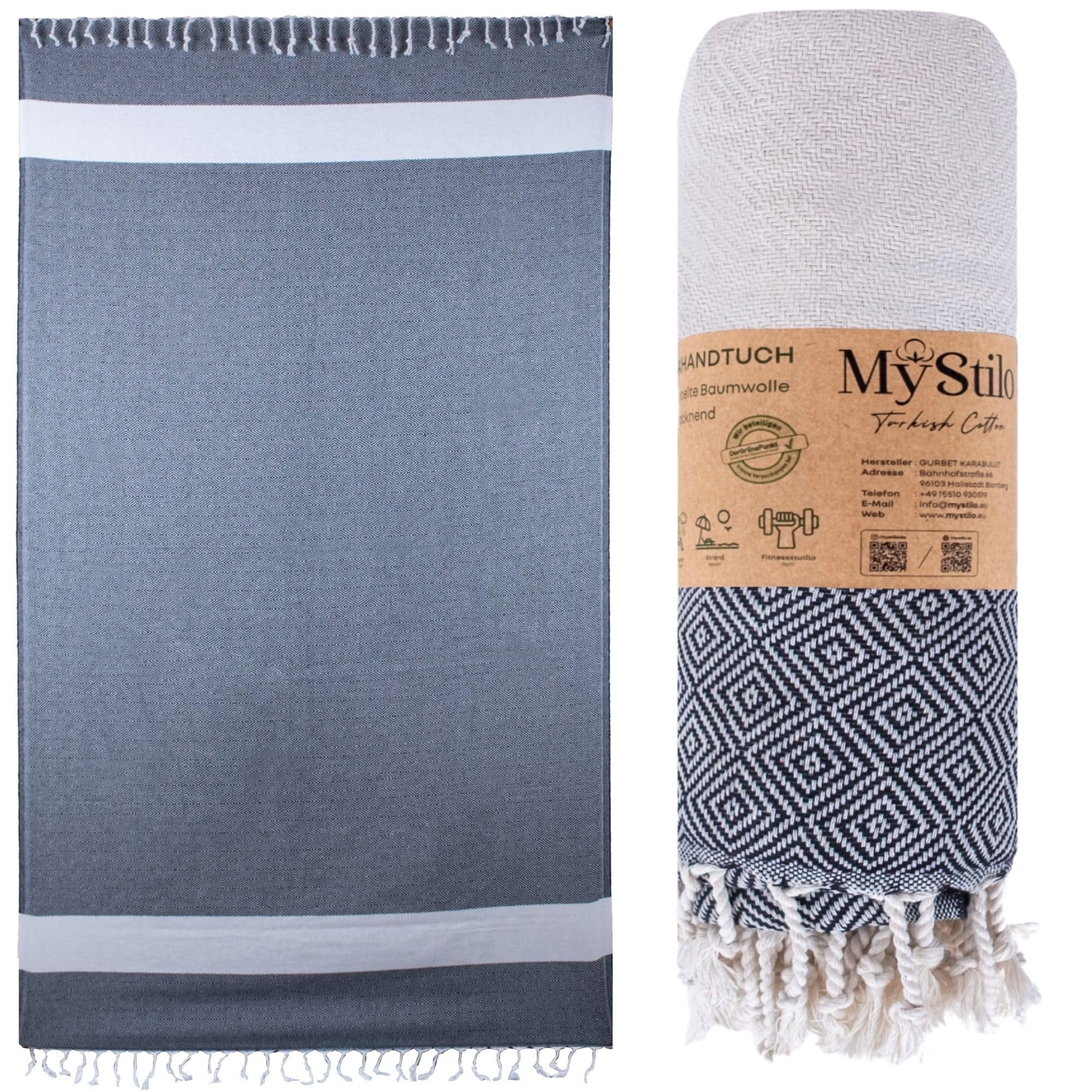MyStilo Recycled Cotton Hamam Towel | Quick Dry Sauna & Beach Towel - Black