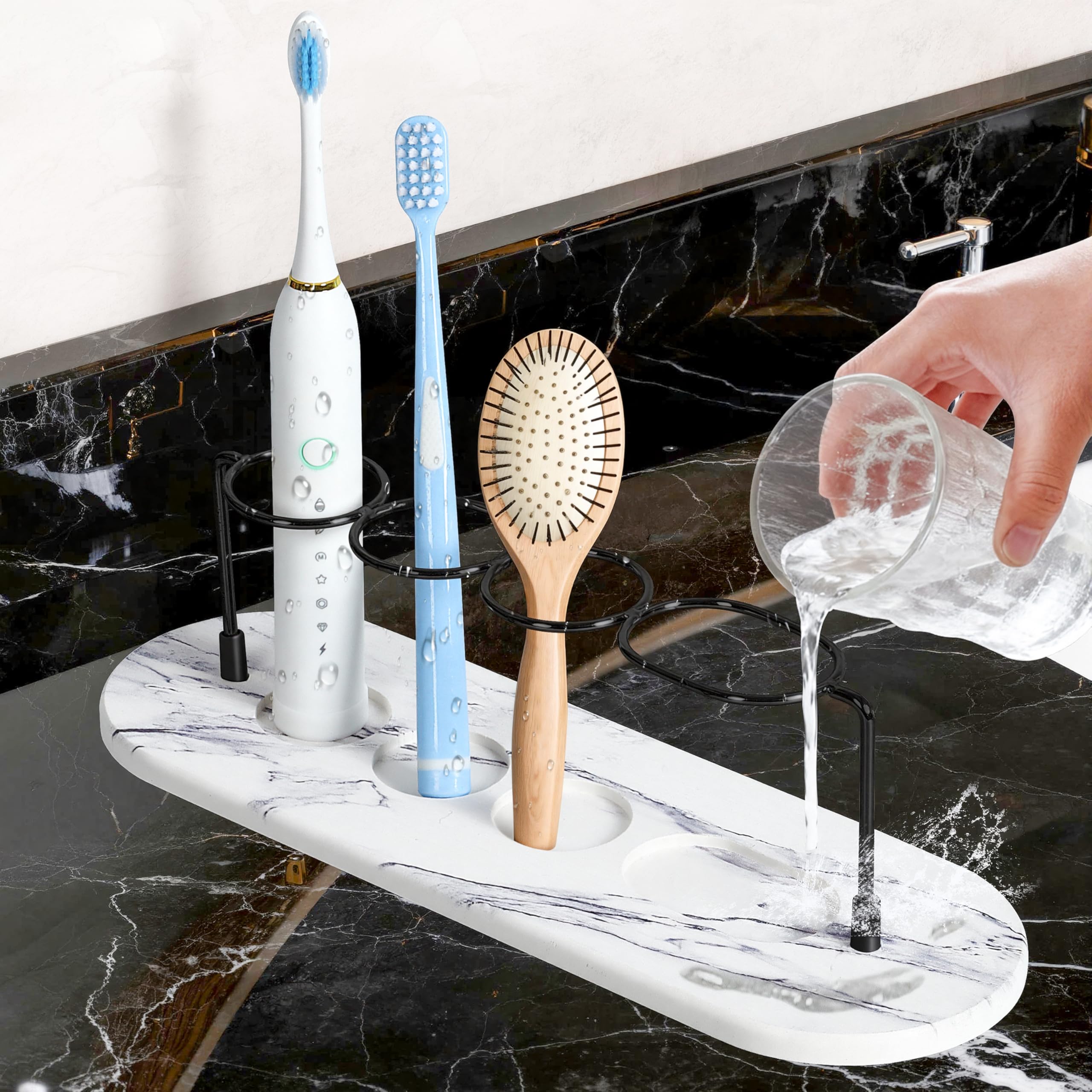 ZAIONE Diatomite Toothbrush Holder | Quick-Dry Bathroom Countertop Organizer