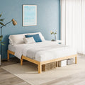 QFtime Bamboo Double Bed Frame – Platform Wood Bed with Metal Slats