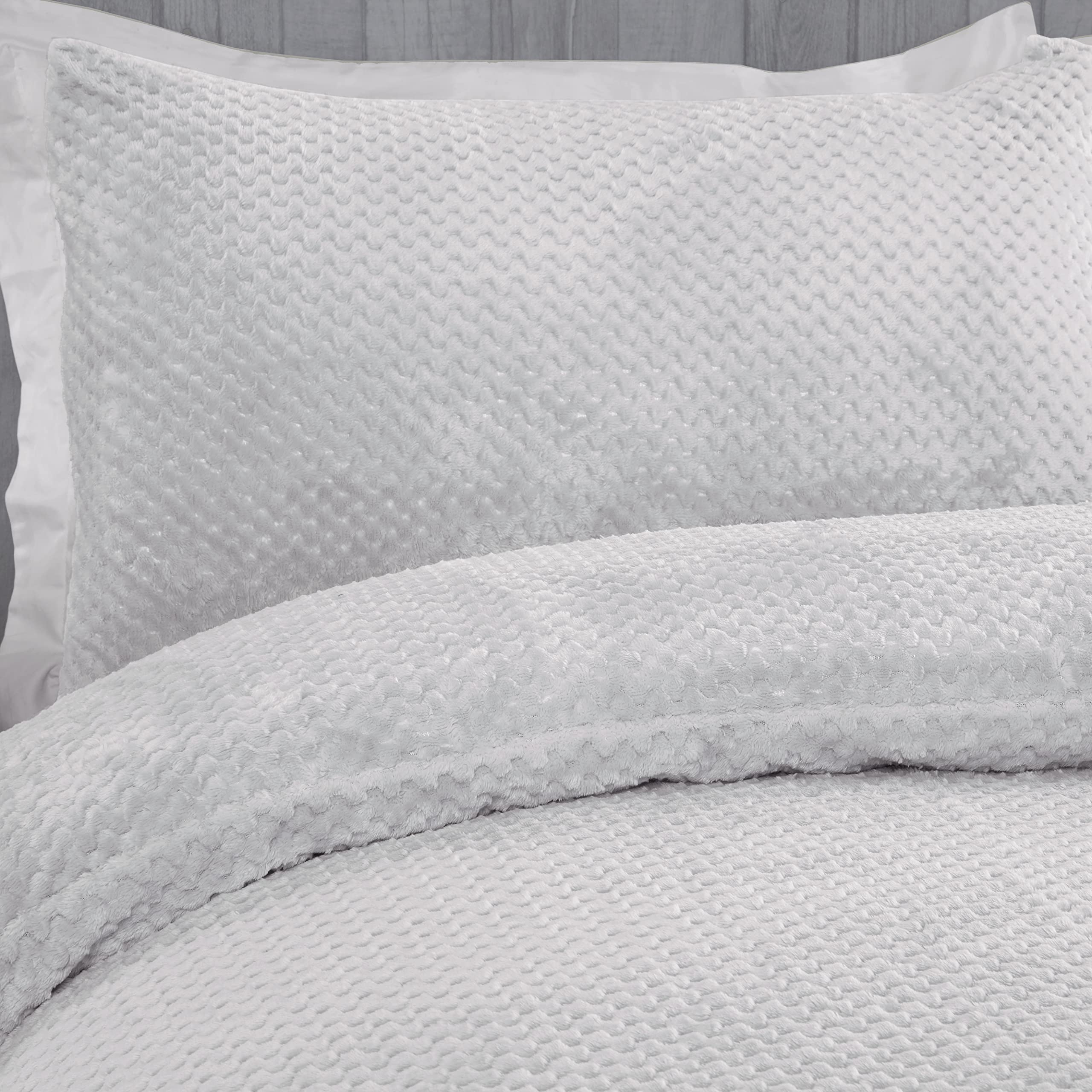 Sleepdown Waffle Teddy Fleece Duvet Cover Set - Silver Reversible King