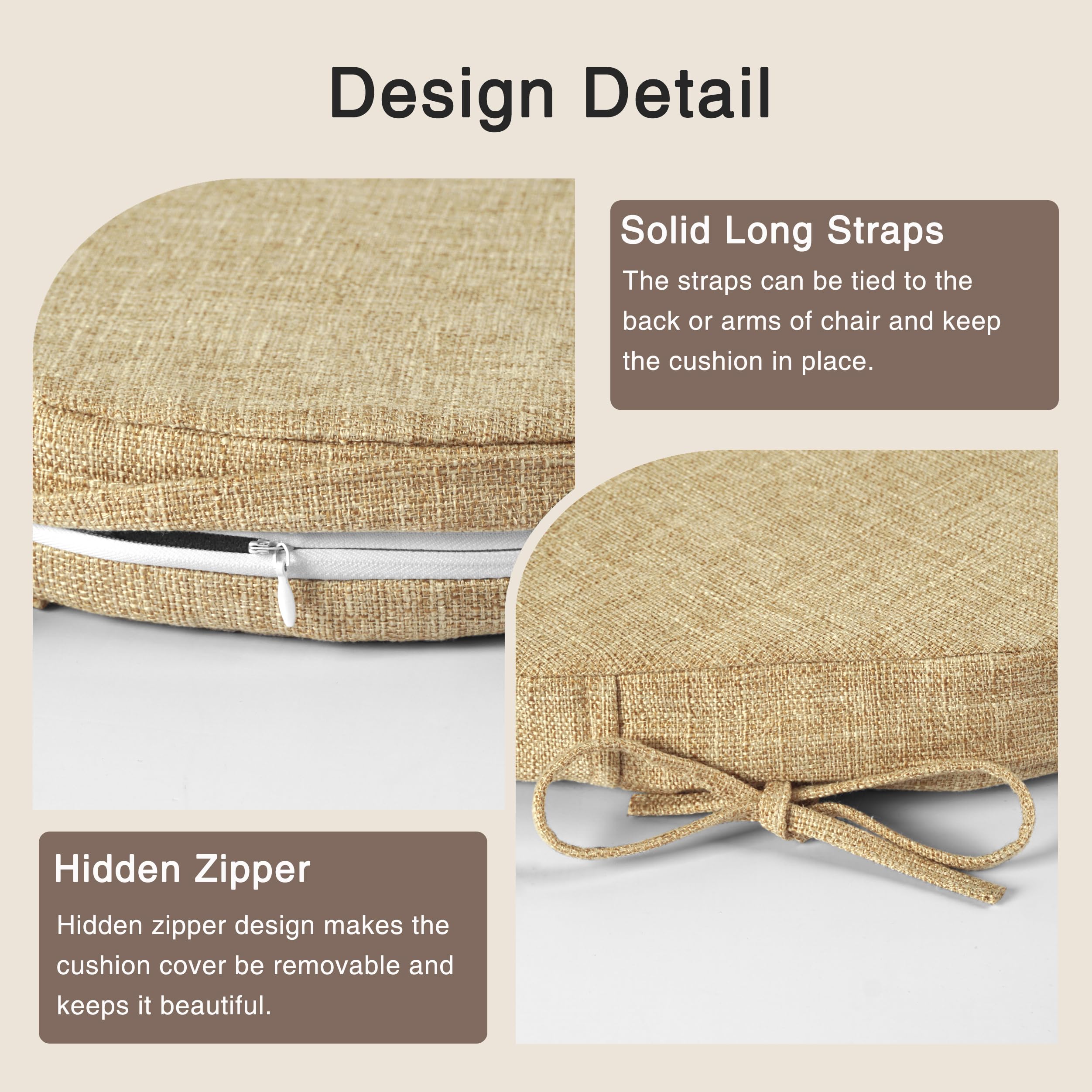 OVOV Windsor Chair Cushions Set of 4 – Non-Slip Linen Dining Seat Pads