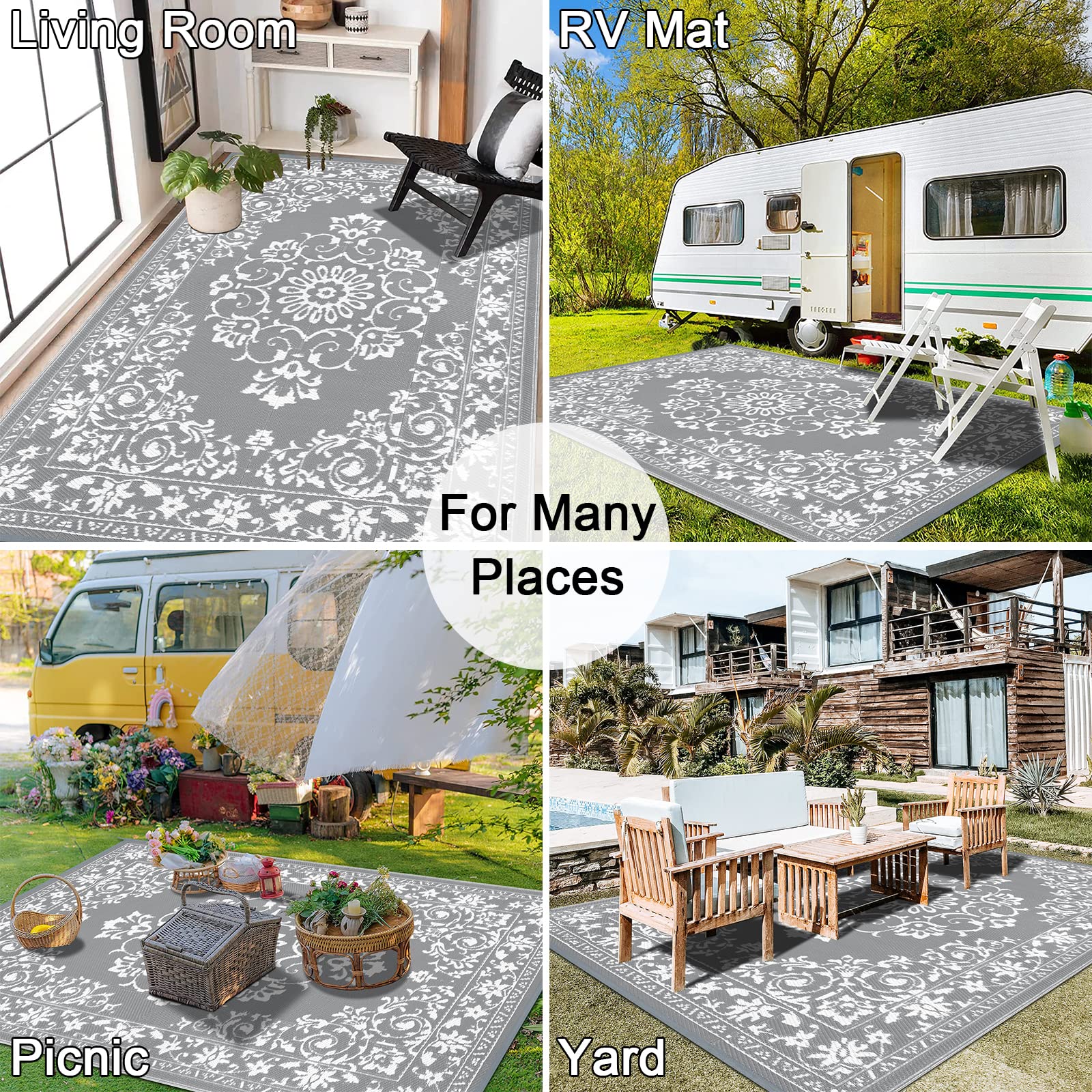 Enyhom Reversible Outdoor Rug | 180x270cm Waterproof Camping Patio Mat