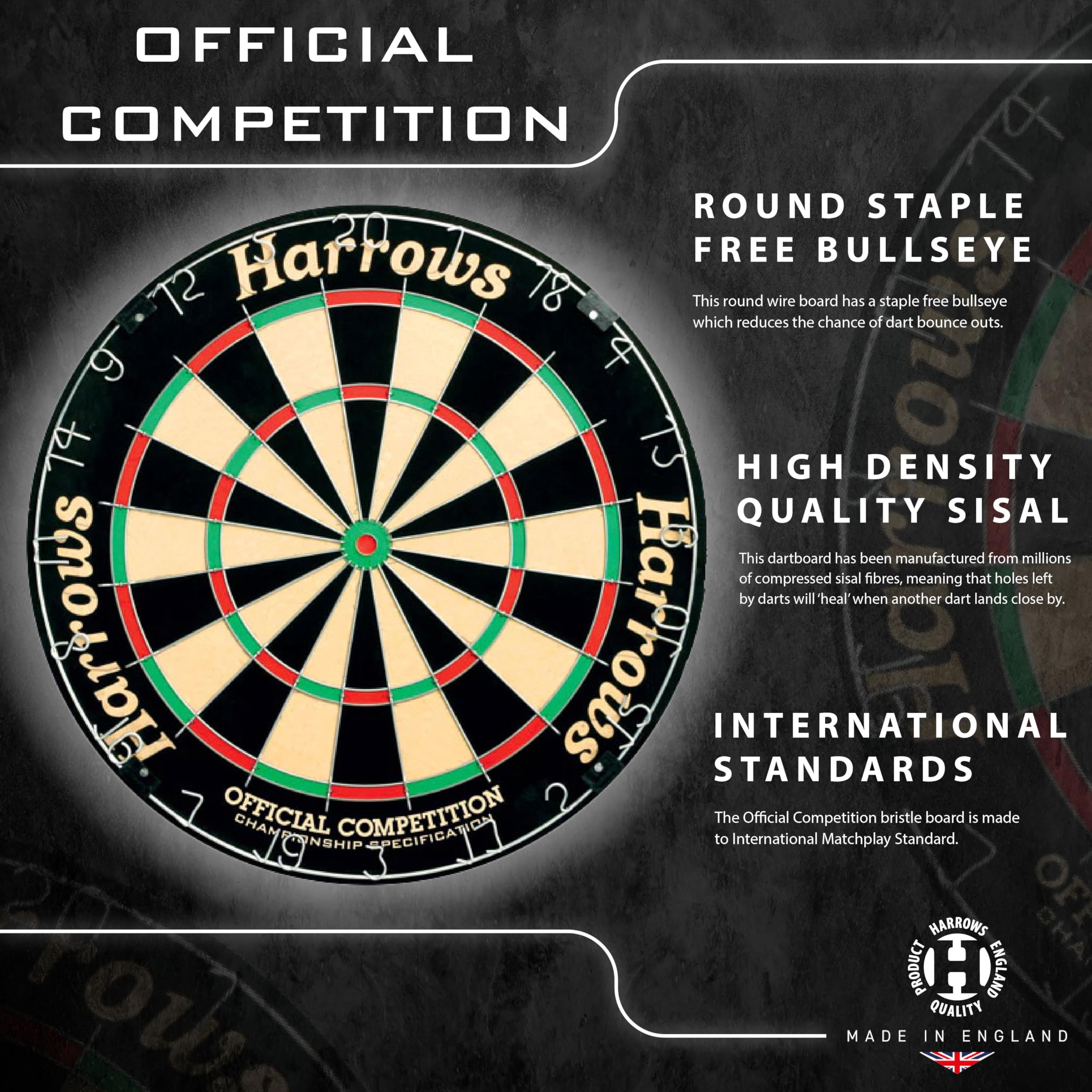 Harrows Official Competition Bristle Dartboard – Professional 45cm Sisal